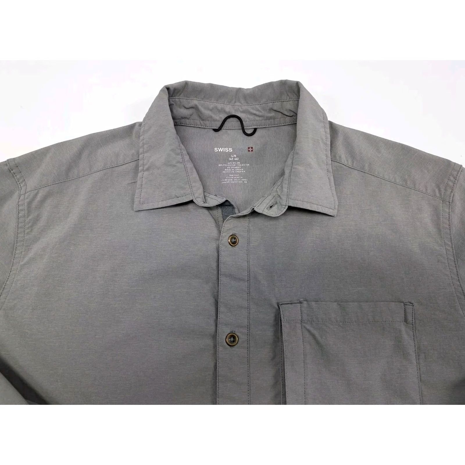 Vintage Swiss+Tech Shirt Long Sleeve Men Gray L Large Button Up Outdoor Activewear with Pockets Size US L / EU 52-54 / 3 - 3 Thumbnail