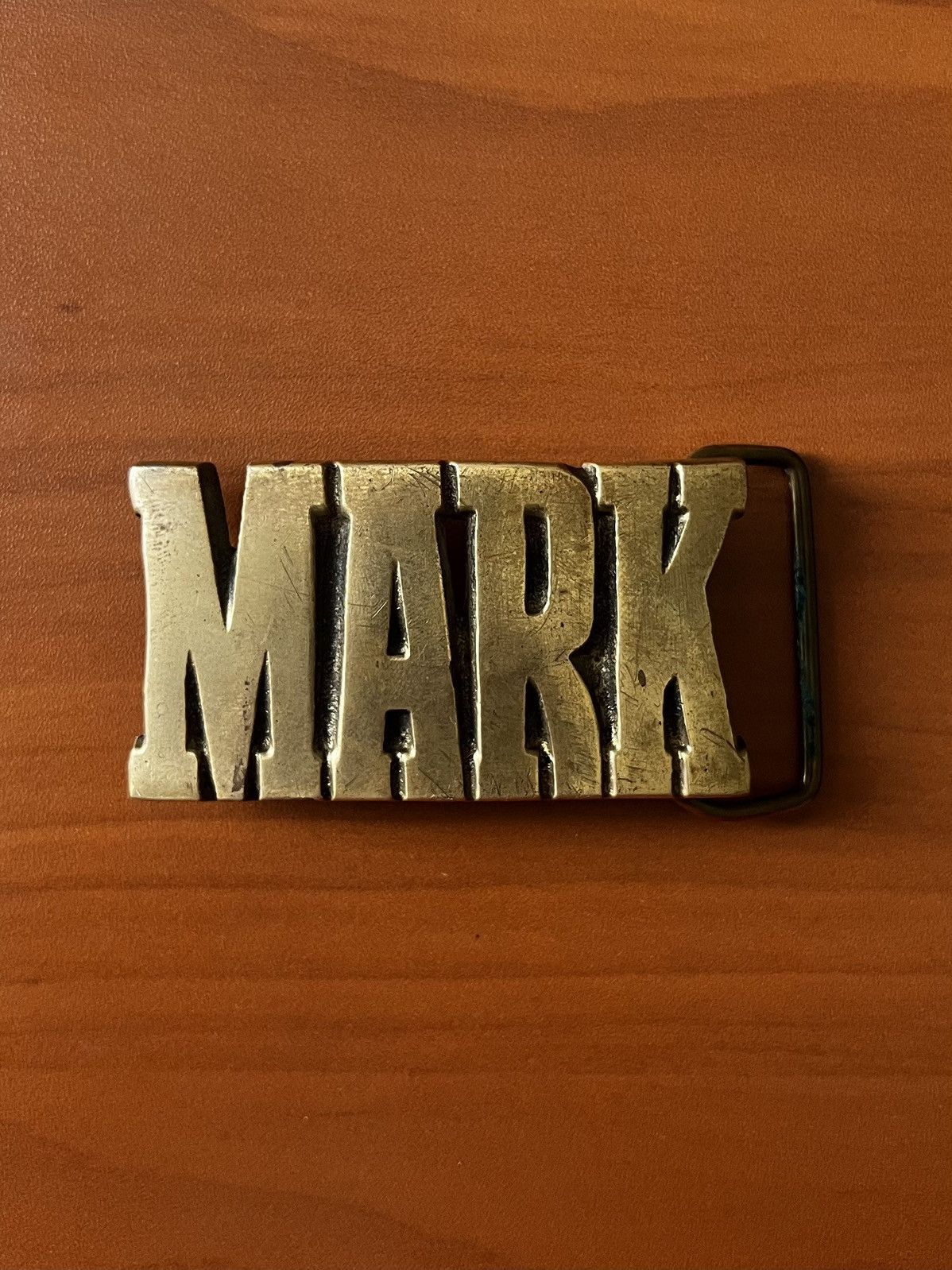Other 80s Taiwan Made Solid Brass MARK Name Lettering Belt Buckle Size ONE SIZE - 1 Thumbnail
