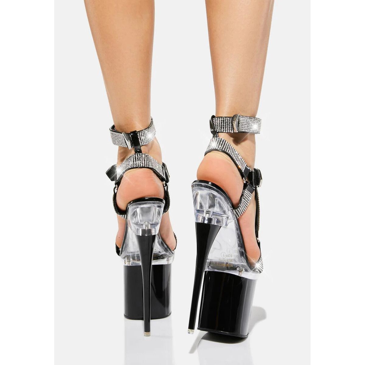 Other Bulls Black Slim Stiletto 8" Heel Rhinestone Harness Strap P Size US 7.5 / IT 37.5 - 3 Thumbnail