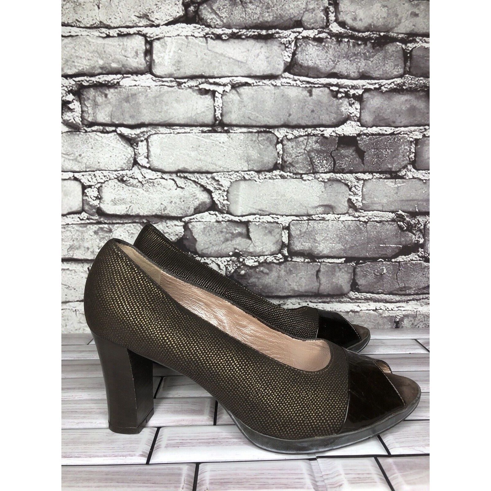 Beautiful Ful Beautifeel Brown Synthetic Leather Peep Toe Dress Heels Wome Size US 7.5 / IT 37.5 - 1 Thumbnail