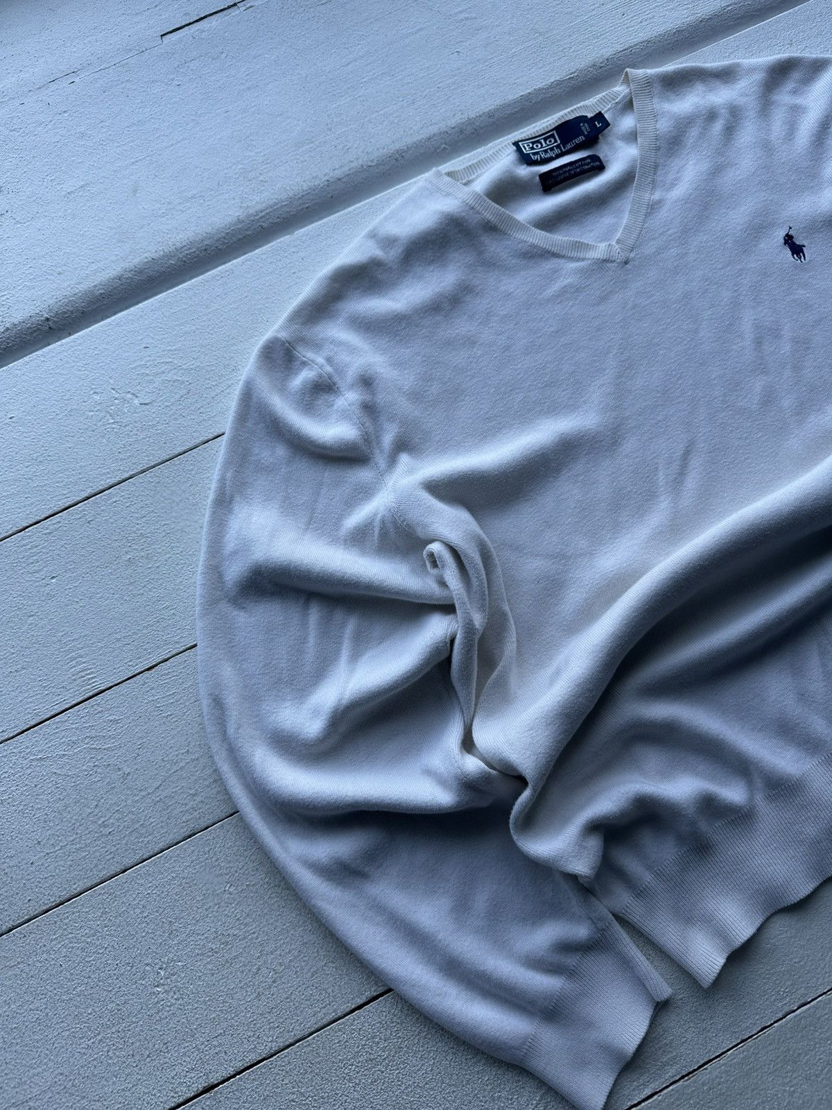 Designer × Polo Ralph Lauren × Vintage 🚨RALPH LAUREN POLO SWEATER BLUE LOGO CREAM BEIGE LUXURY Size US L / EU 52-54 / 3 - 2 Thumbnail