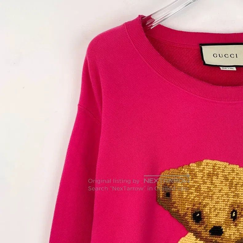 Gucci Gucci Pink bear embroidered cotton round-neck long-sleeved Size L / US 10 / IT 46 - 3 Thumbnail