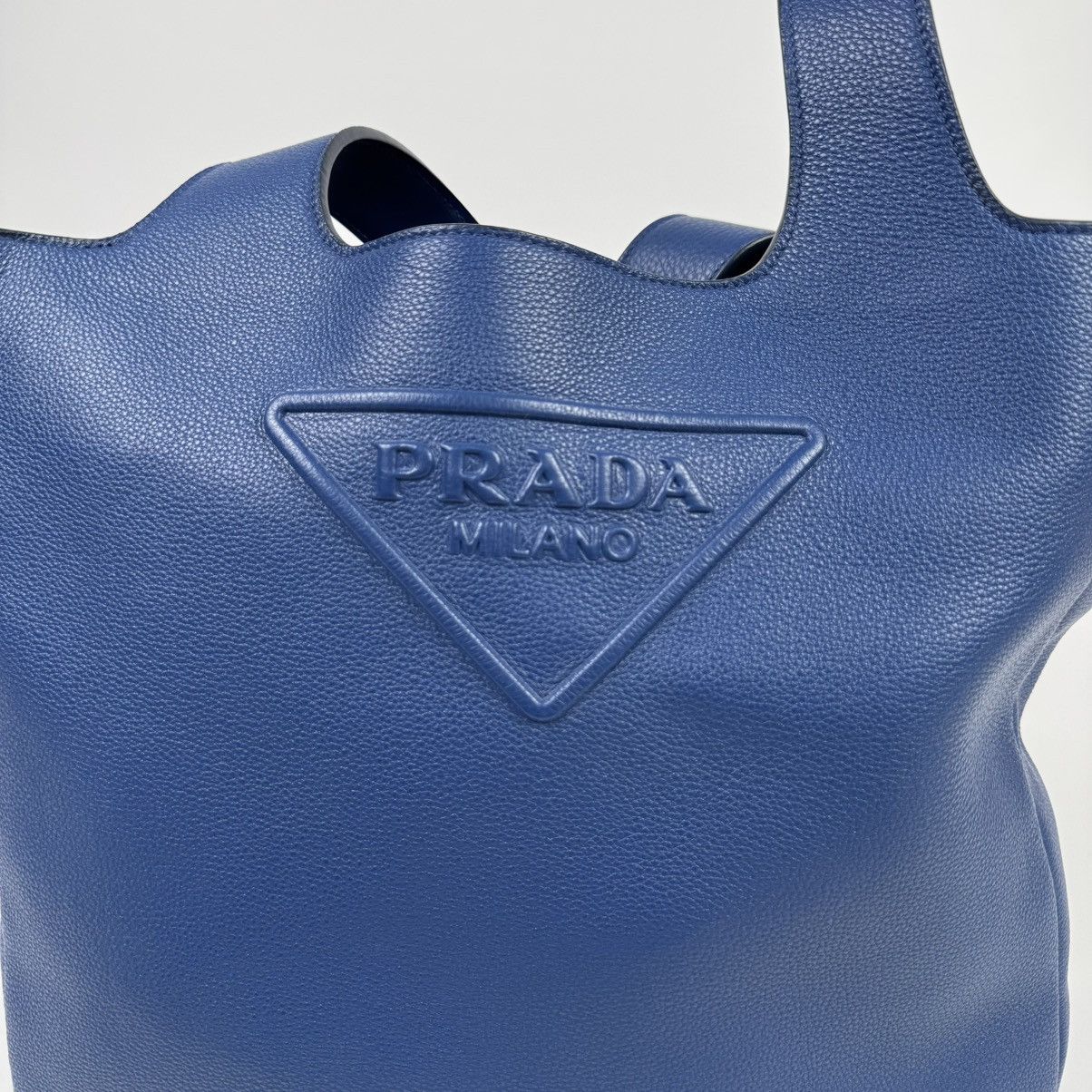Prada Prada Blue Triangle Logo Nappa Leather Large Tote Bag Size ONE SIZE - 2 Thumbnail