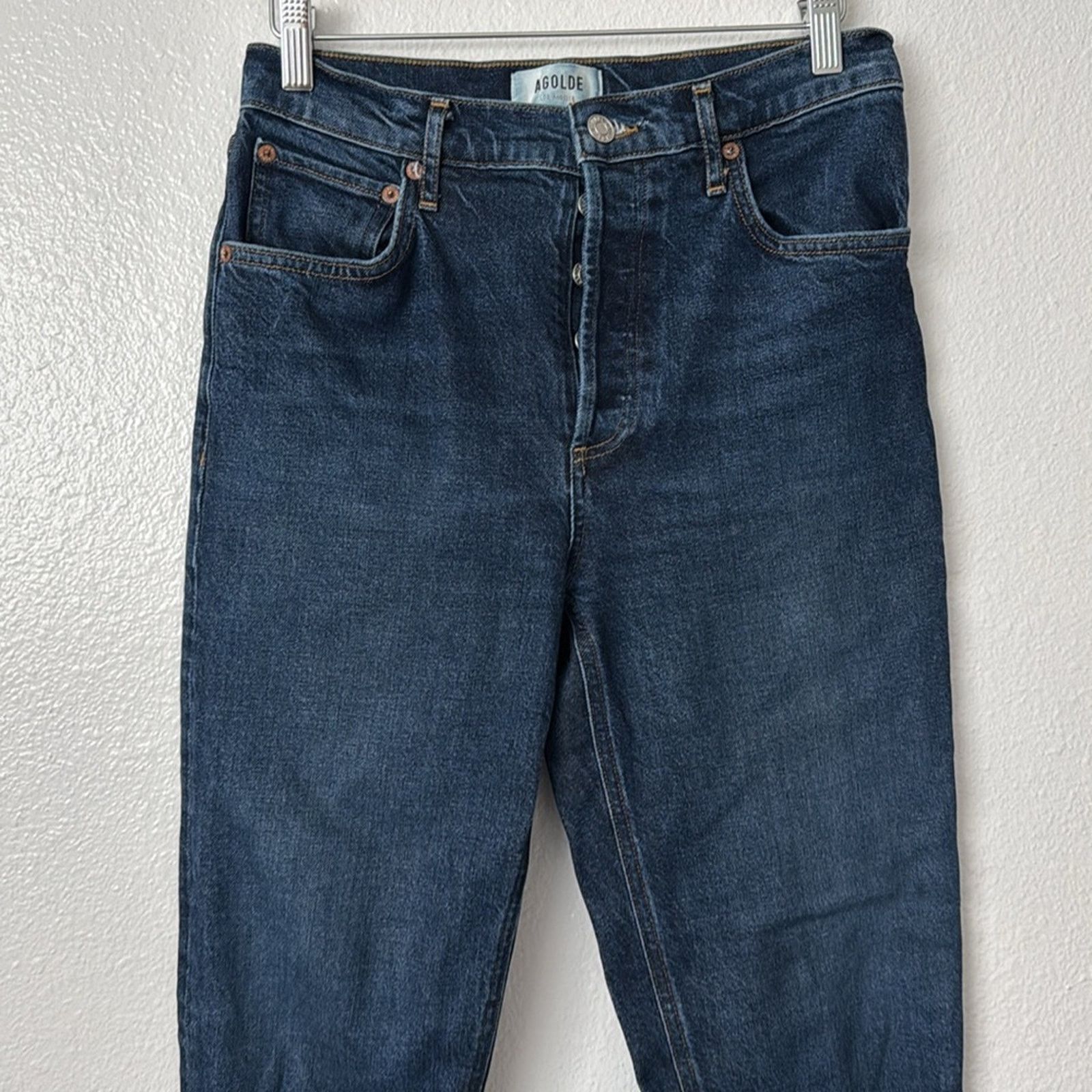 Agolde Agolde Riley Long High Rise Straight in Medium Wash Blue Size 26" / US 2 / IT 38 - 5 Thumbnail