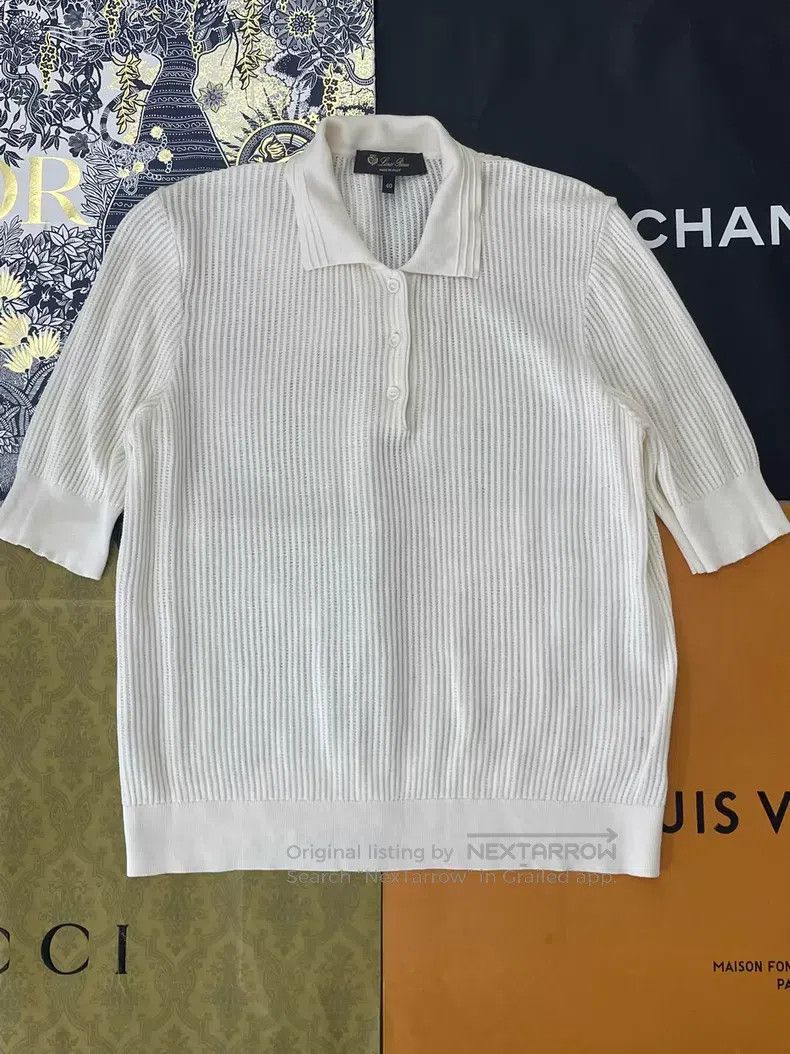 Loro Piana Loro Piana Ivory Ribbed Collar Short Sleeve Top Size XS / US 0-2 / IT 36-38 - 1 Thumbnail