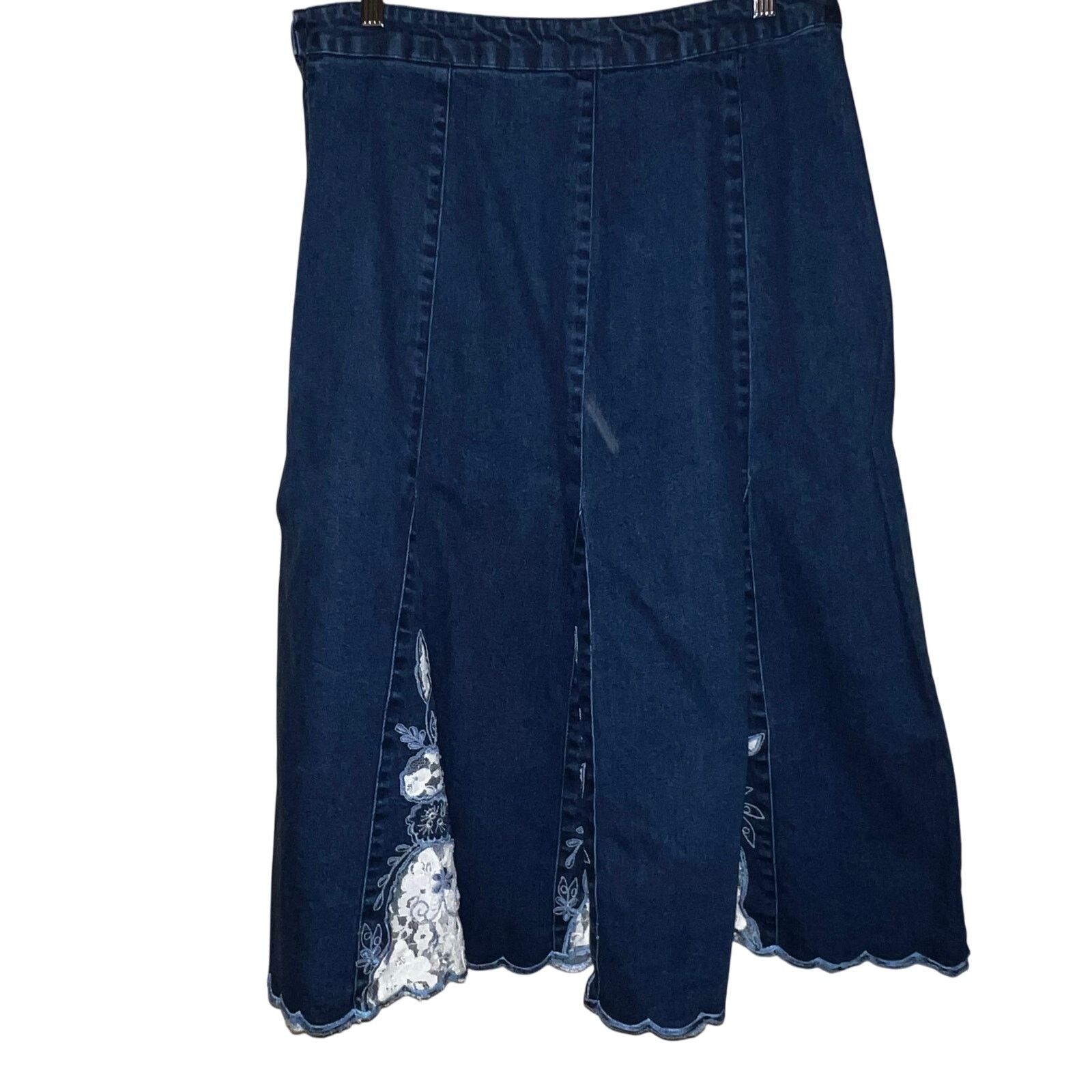 Other Vintage Choices Denim Tulip Skirt Lace Insets Petite MED Size 28" / US 6 / IT 42 - 3 Thumbnail