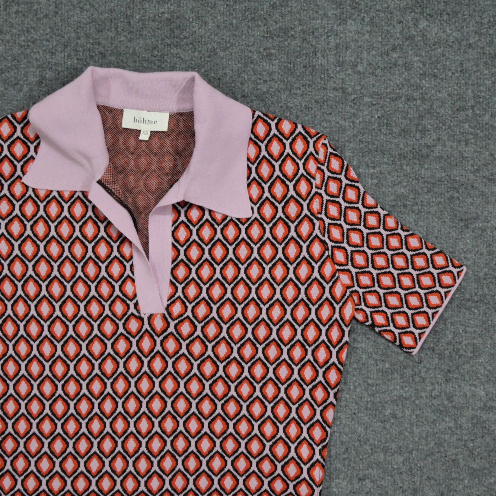Pinko Bohme Dress Womens XS Mini Knit Retro Orange Pink Short Sleeve Collared Casual Size XS / US 0-2 / IT 36-38 - 4 Thumbnail
