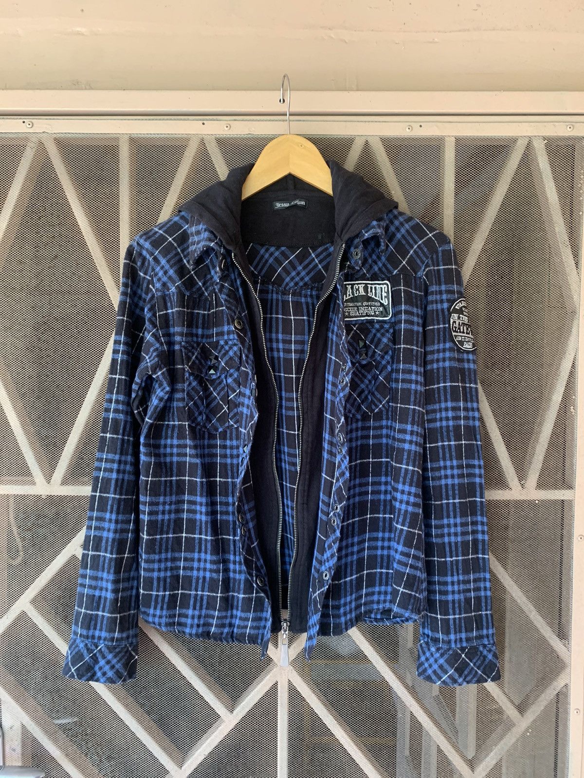 image of If Six Was Nine x Le Grande Bleu L G B Jessylogan-Japanesebrand Plaid Hoodie Double Layer in Blue (