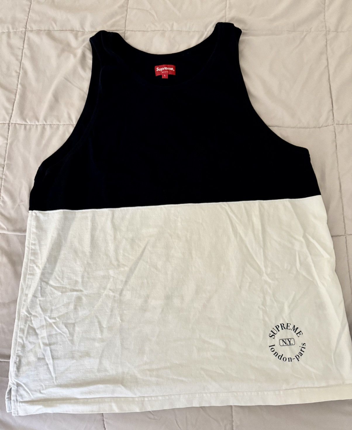Supreme SUPREME Split Tank Top Size L Navy / White SS19 London Paris Size US L / EU 52-54 / 3 - 3 Thumbnail