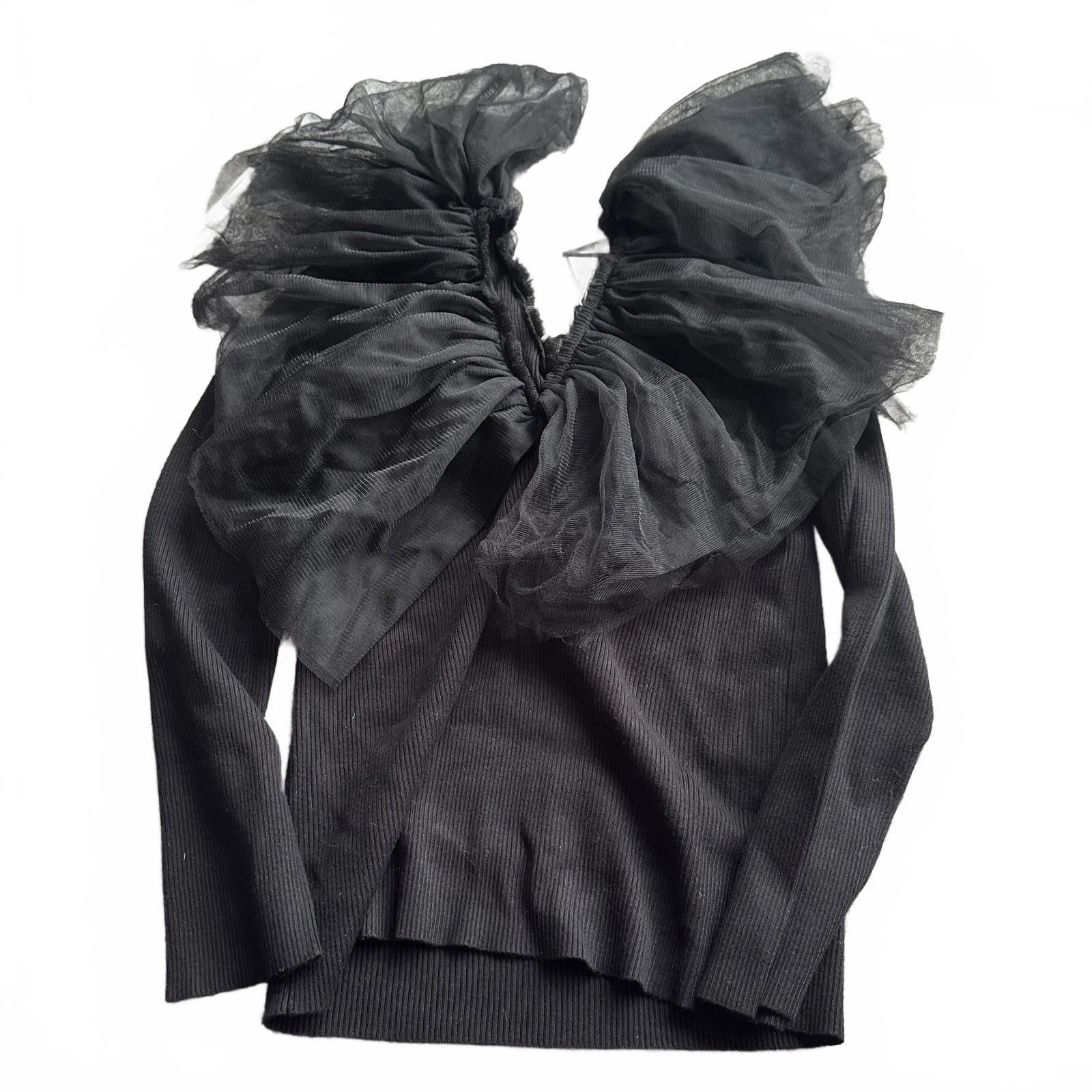Designer Chic Black Mixed Media tulle Ruffle Top - Size XL Size XL / US 12-14 / IT 48-50 - 1 Thumbnail