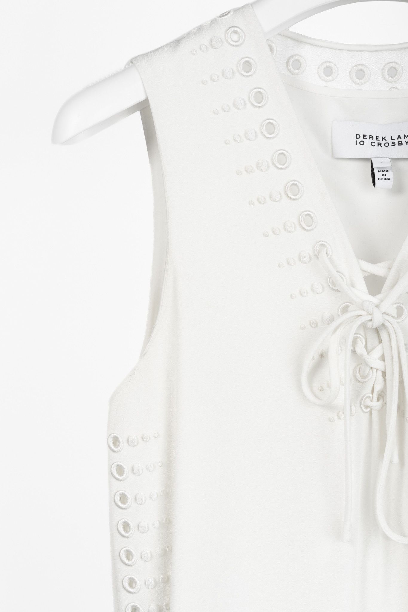 Derek Lam 10 Crosby Derek Lam 10 Crosby White Crepe Grommet Laces Mini Dress Size M / US 6-8 / IT 42-44 - 6 Thumbnail