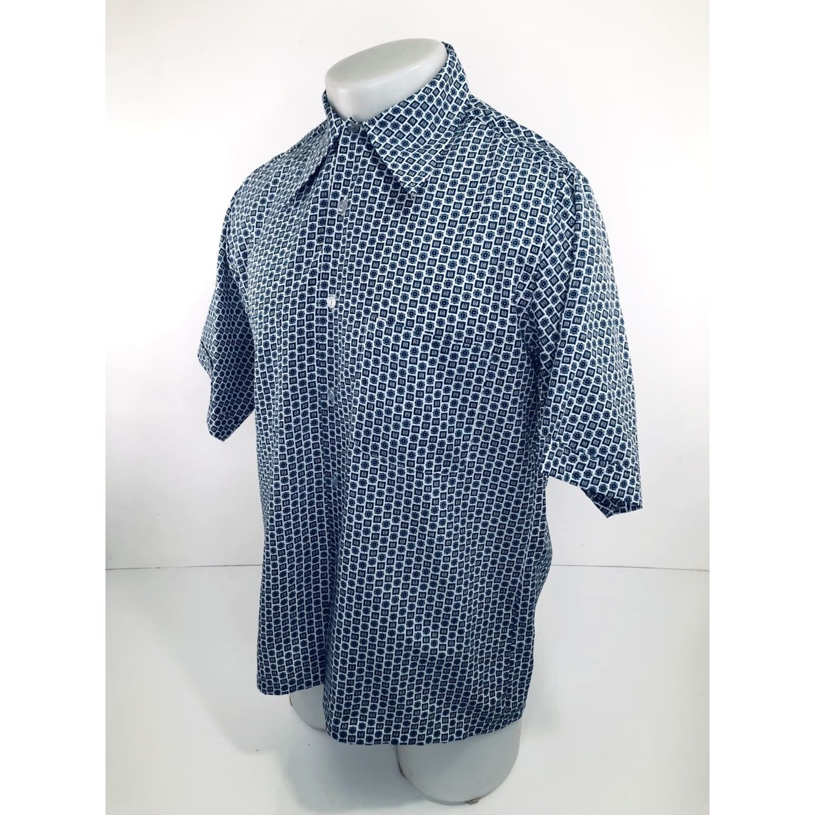 Sears SEARS BEST KINGS ROAD Geometric DISCO Shirt Adult 15.5 Md. White Blue Gold Mens Size US L / EU 52-54 / 3 - 3 Thumbnail