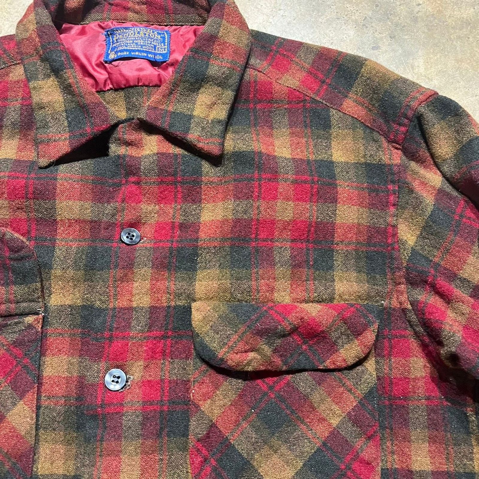 Pendleton × Vintage Vintage 60s Pendleton Red Plaid Loop Collar Wool Shirt Size US M / EU 48-50 / 2 - 3 Thumbnail
