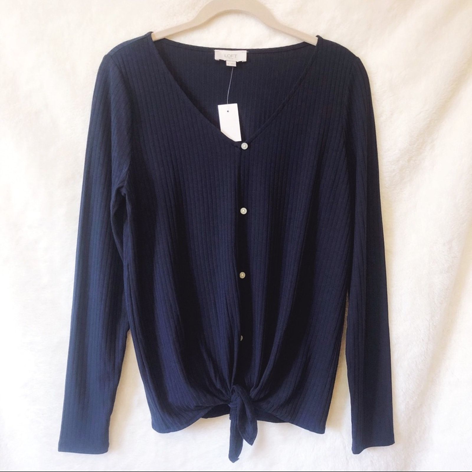 Loft LOFT Blue Button Tie Hem Long Sleeve Shirt Size XS / US 0-2 / IT 36-38 - 1 Thumbnail