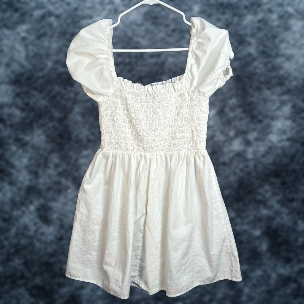 Asos ASOS Womens Size 8 White Puff Sleeve Smocked Mini Dress Size M / US 6-8 / IT 42-44 - 1 Thumbnail