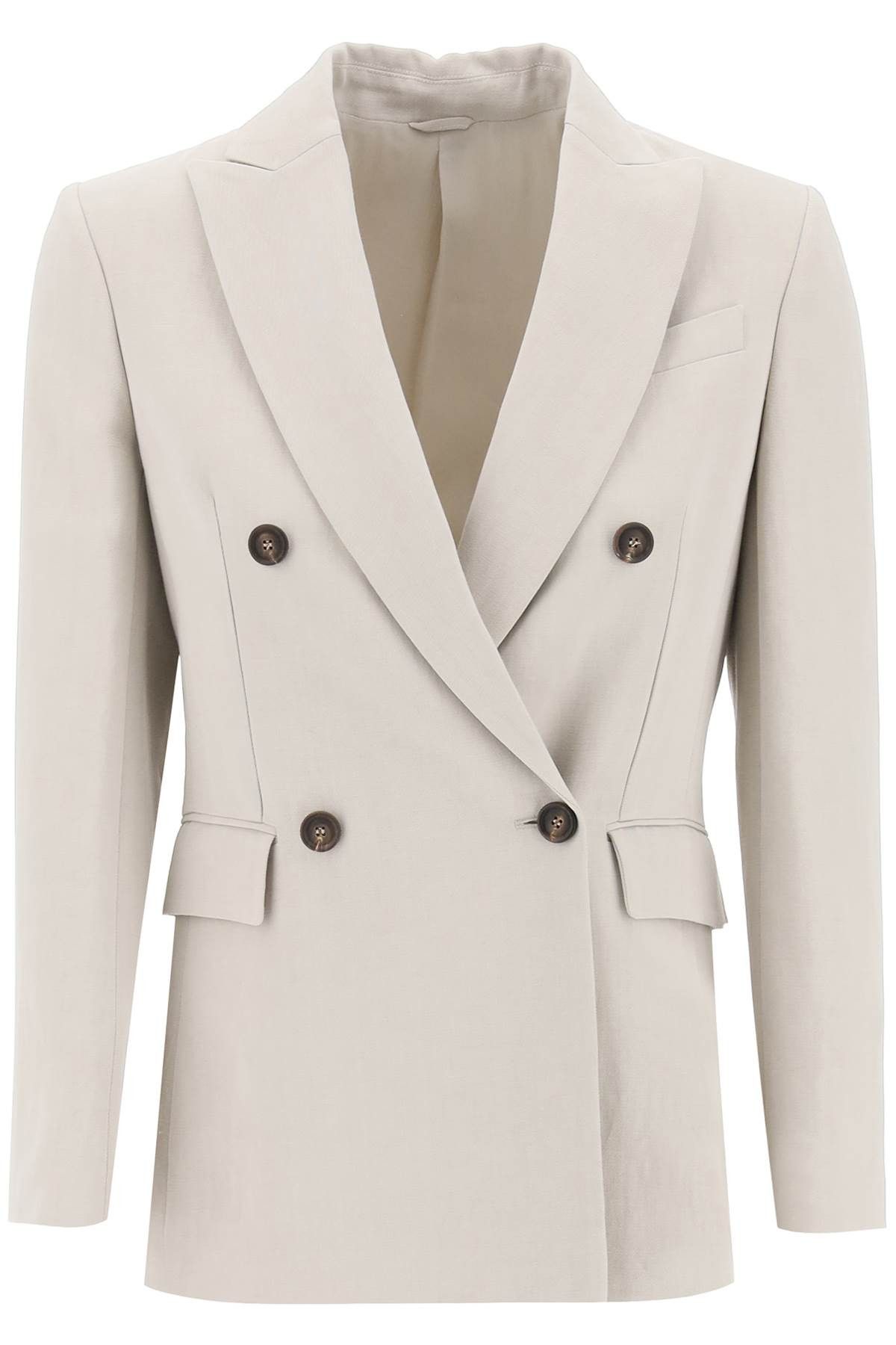 image of Brunello Cucinelli Twill Jacket With Monile Detail in Quarzo, Women's (Size Small)