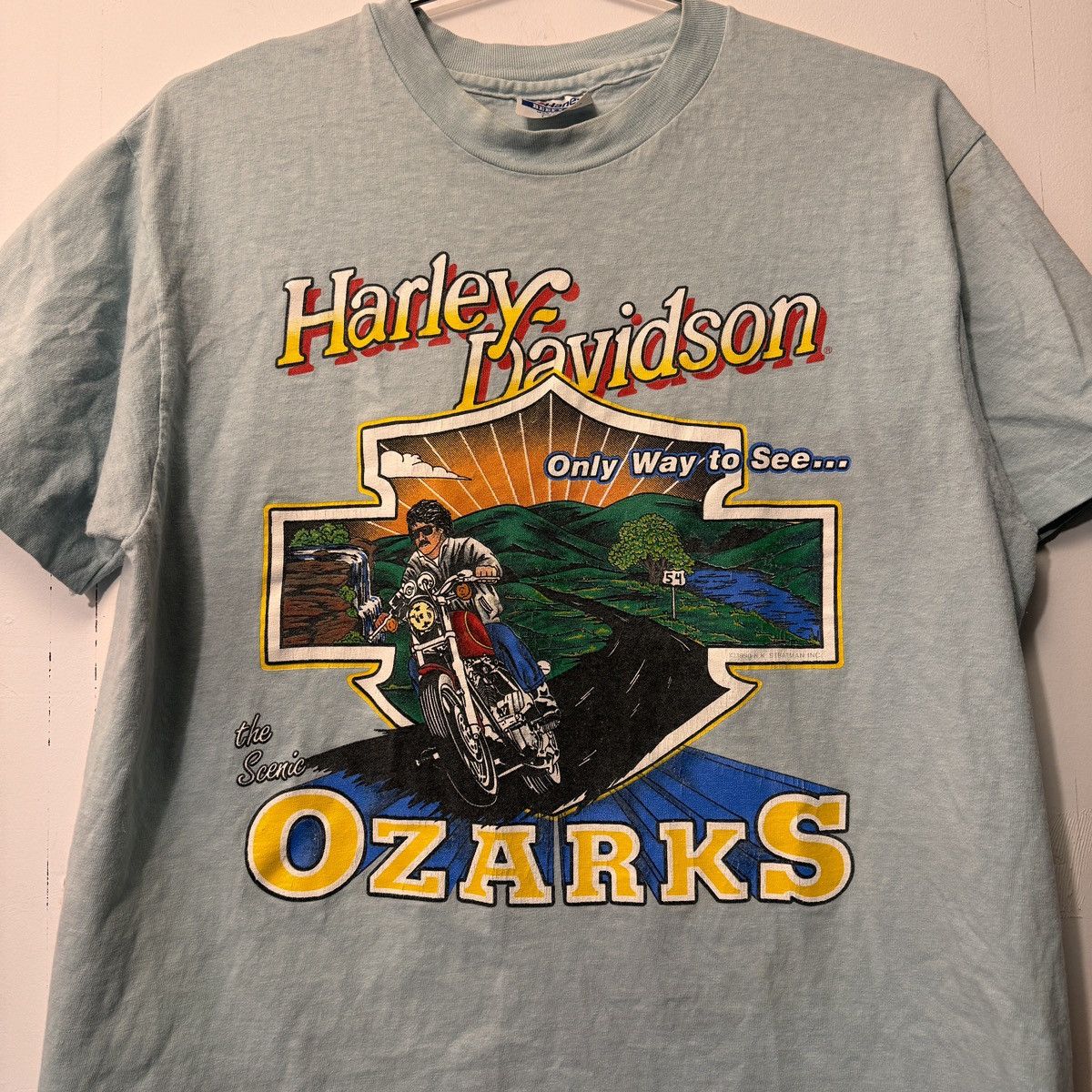 Harley Davidson Vintage 90s Harley Davidson Faded Blue Ozarks Tee Size US L / EU 52-54 / 3 - 6 Thumbnail