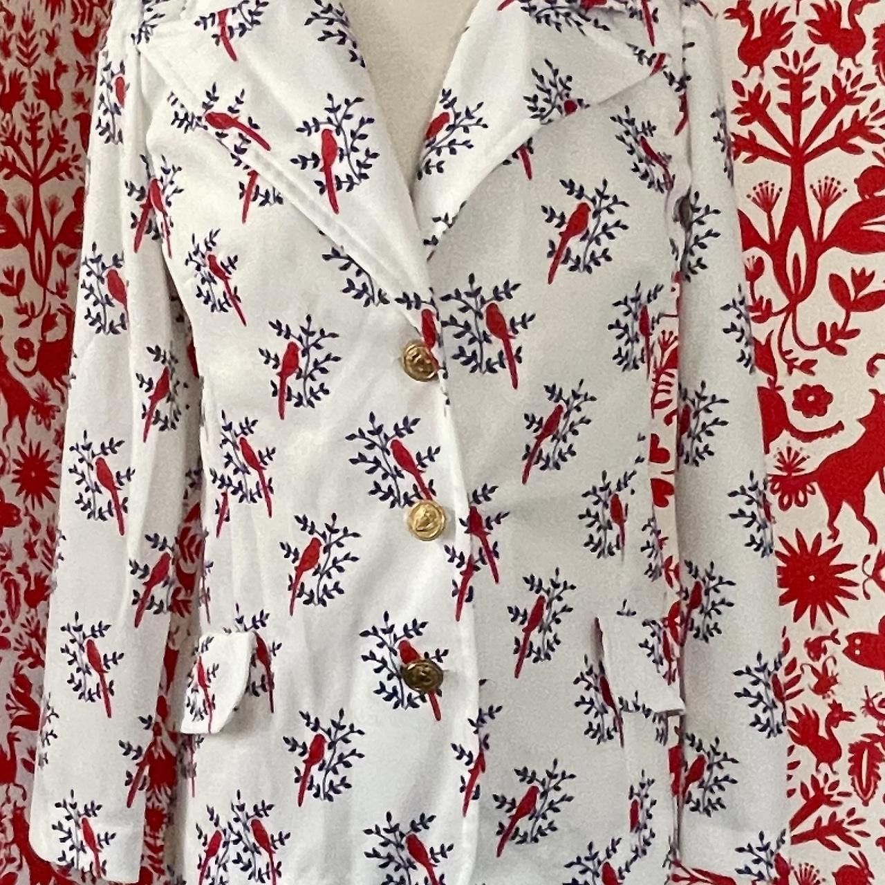 Designer Chic Bird Print Blazer with Gold Buttons Size S / US 4 / IT 40 - 2 Thumbnail