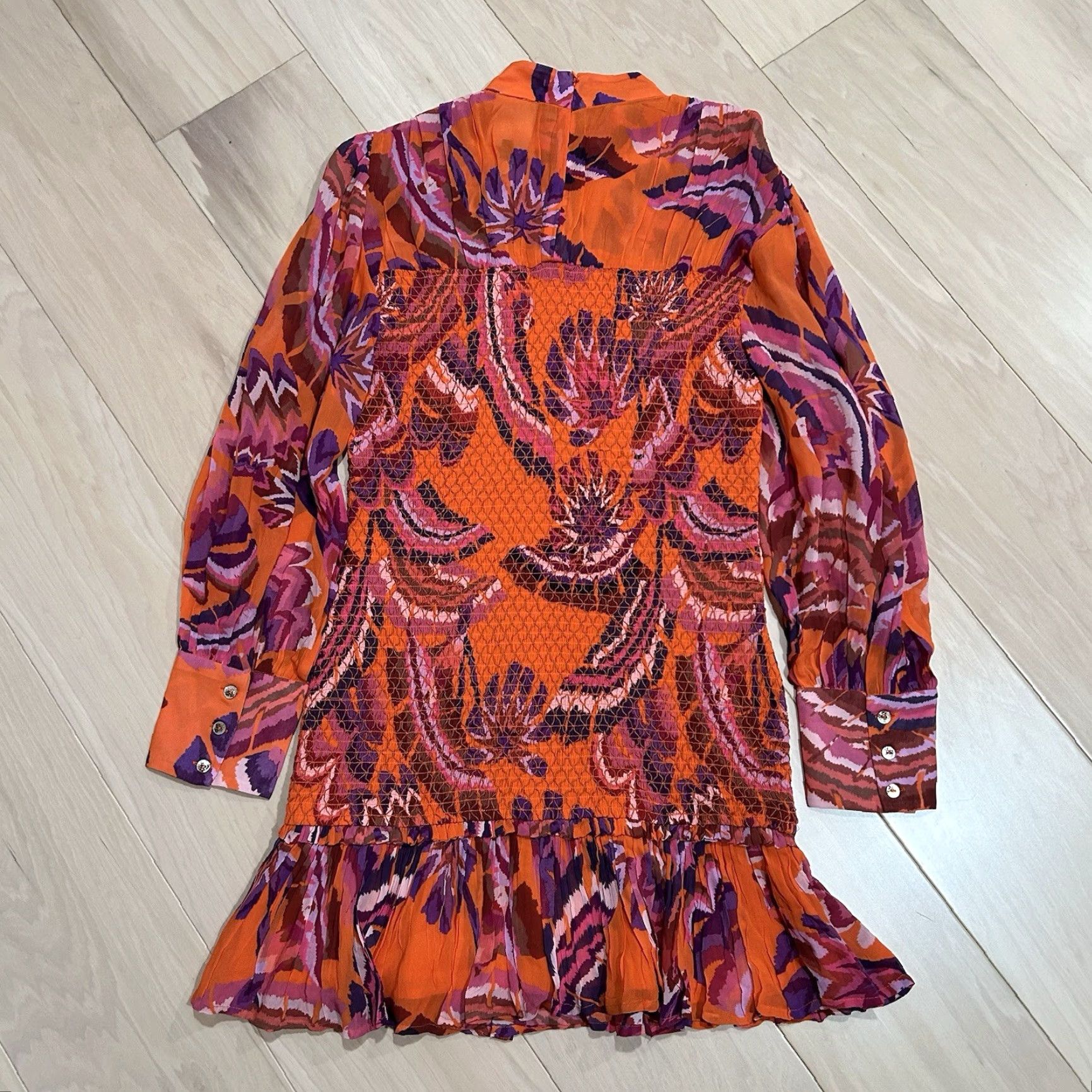 Farm Rio Farm Rio Floral Mini Dress Long Sleeve Women’s M Forest Orange Smocked Lined Viscose Dress Short Balloon Sleeve Women’s Medium Size M / US 6-8 / IT 42-44 - 5 Thumbnail