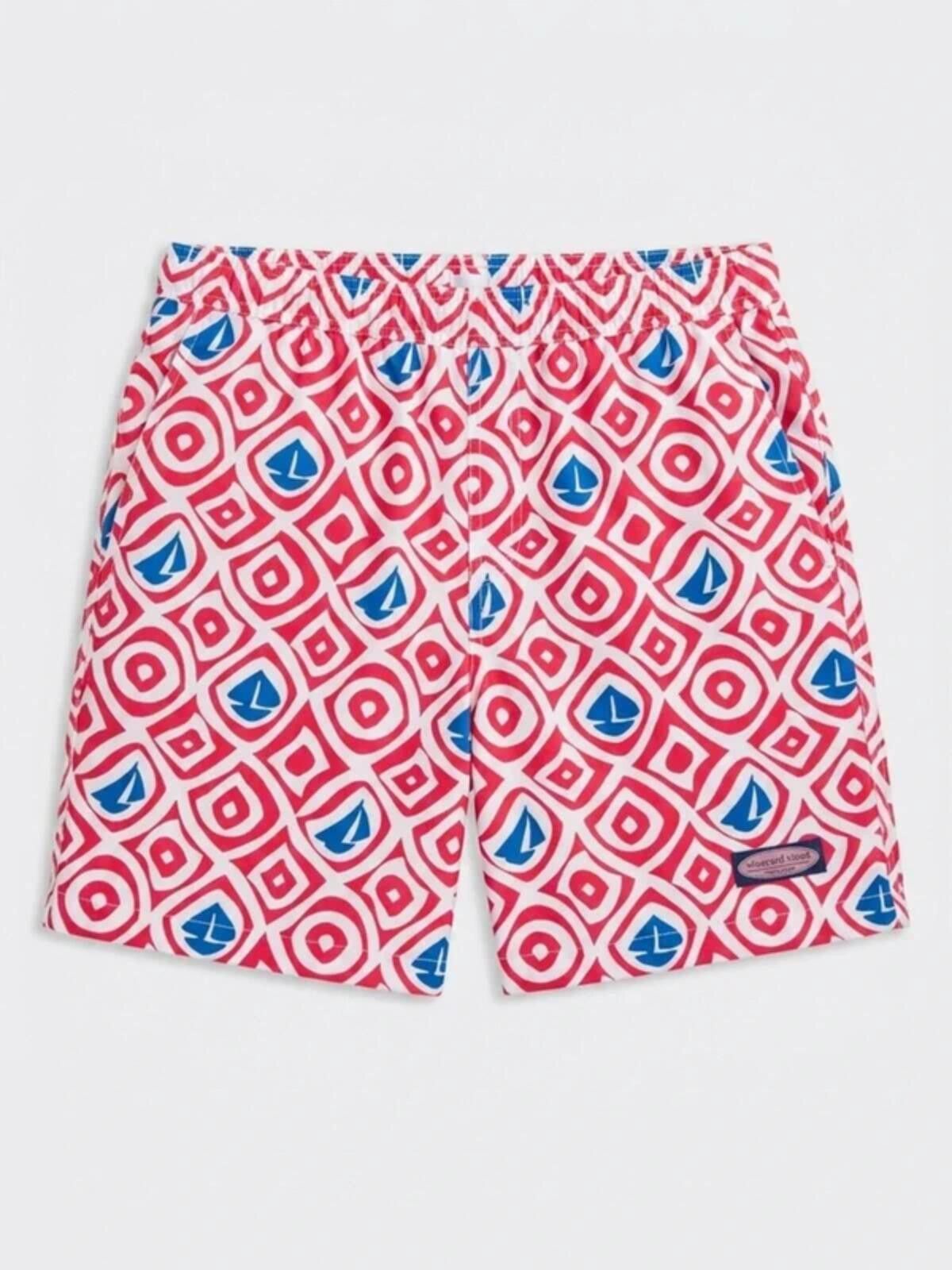 Vineyard Vines Vineyard Vines Red and Blue Geometric Swim Shorts Size US 30 / EU 46 - 1 Thumbnail