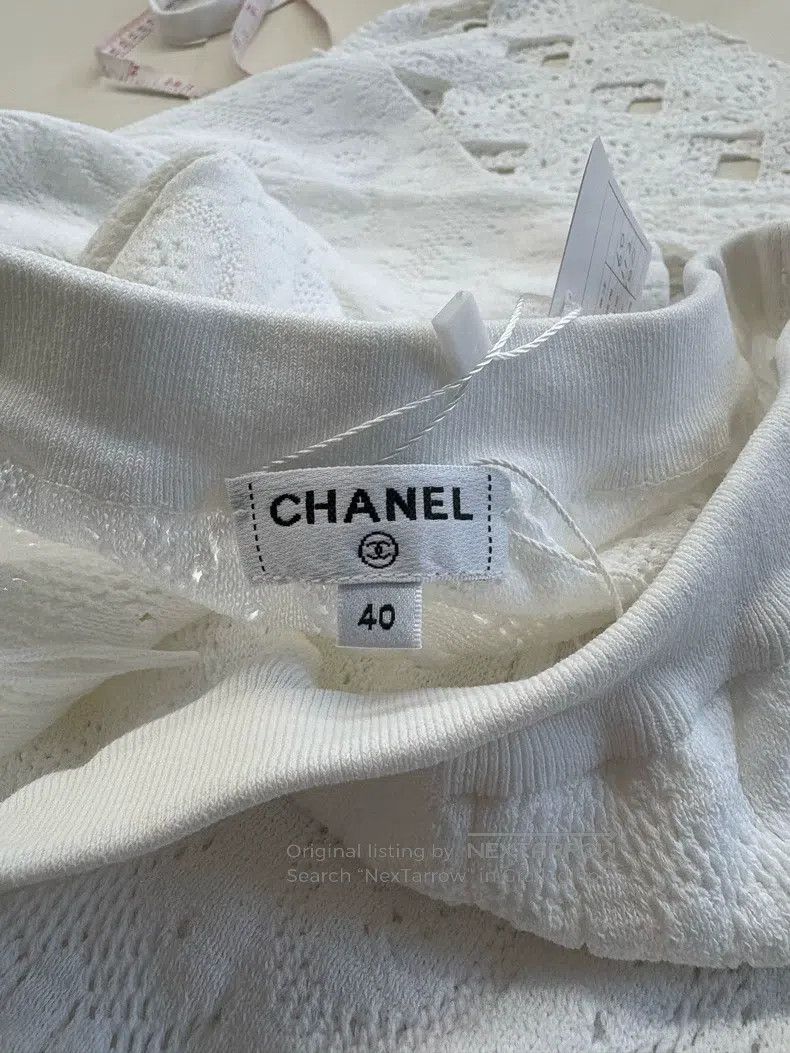 Chanel Chanel White hollow knitted wide-leg trousers Size 26" / US 2 / IT 38 - 3 Thumbnail