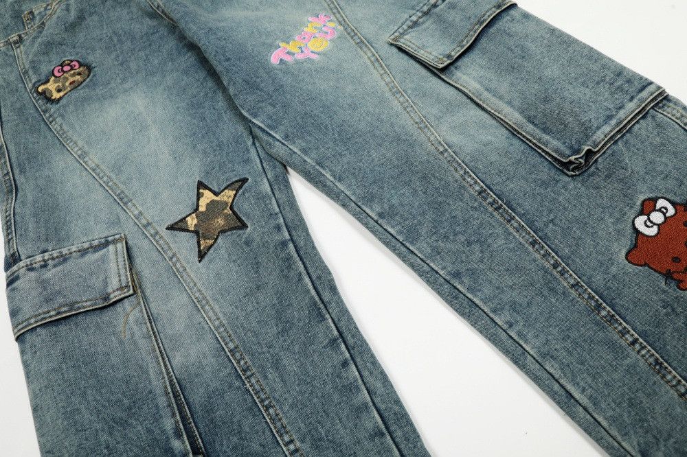 Vintage Punk distressed washed cartoon embroidered jeans Size US 32 / EU 48 - 5 Thumbnail