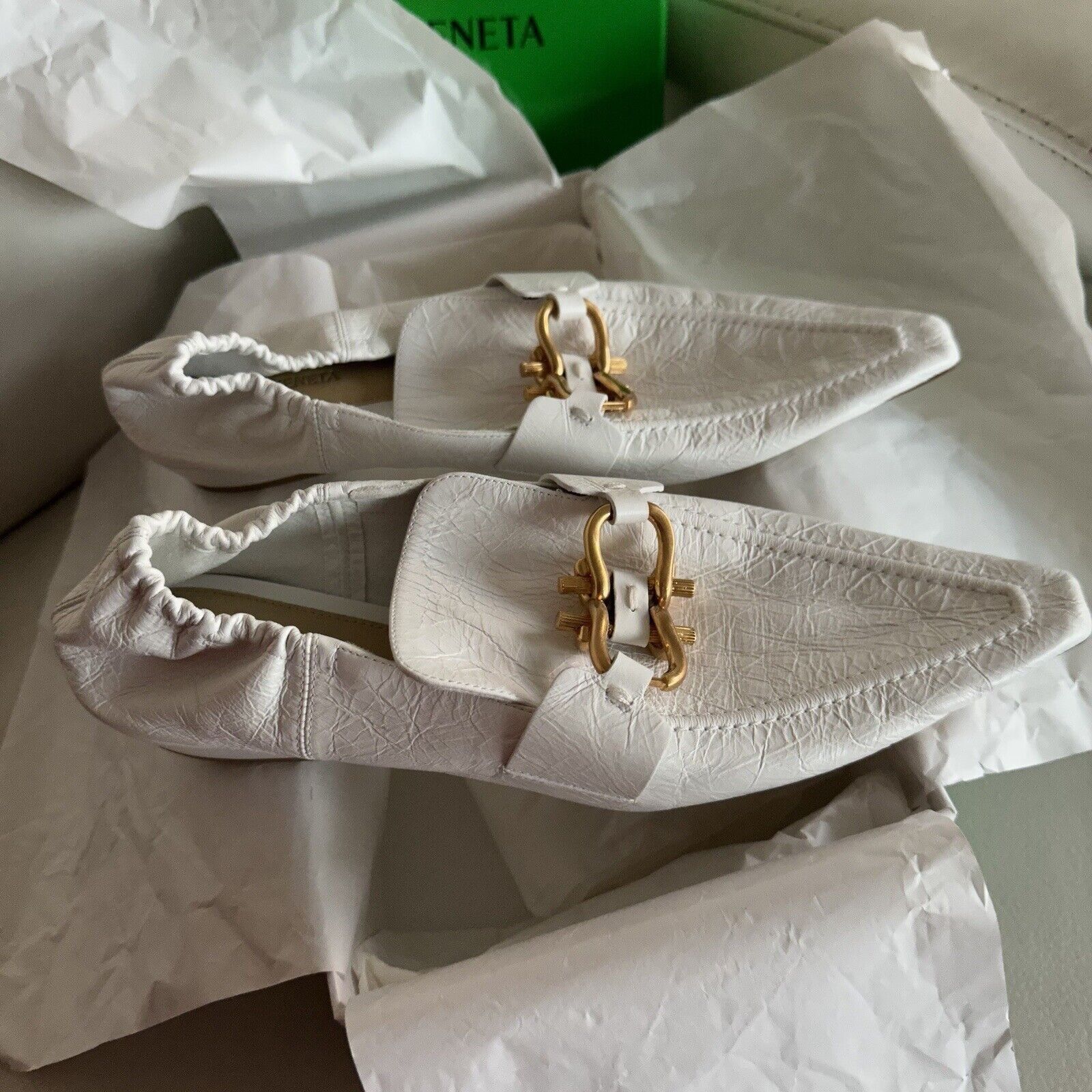 Bottega Veneta NEW BOTTEGA VENETA Mocassins Madame White Gold Sz 38.5 Loafe Size US 8.5 / IT 38.5 - 6 Thumbnail