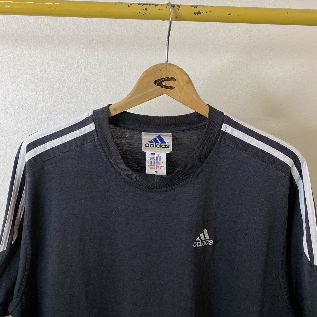 Adidas Vintage 1990s Adidas Essential Faded Black T Shirt Size US L / EU 52-54 / 3 - 3 Thumbnail
