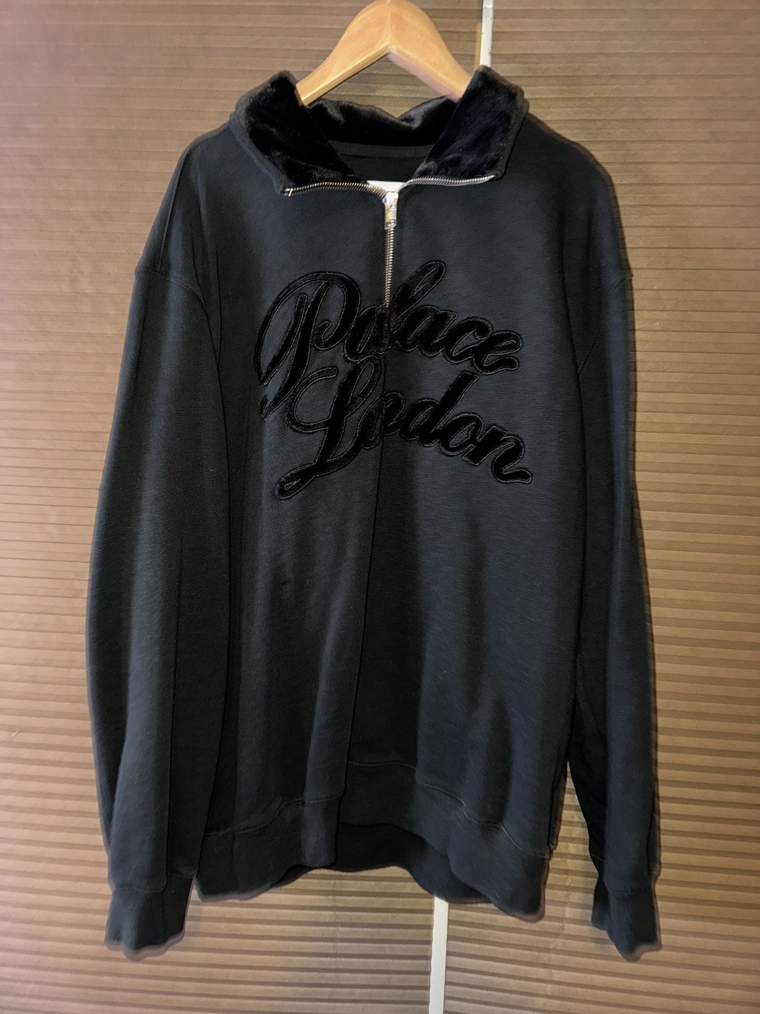 image of Palace Skateboards London 1/4 Zip Velour Sweatshirt Black, Men's (Size XL)