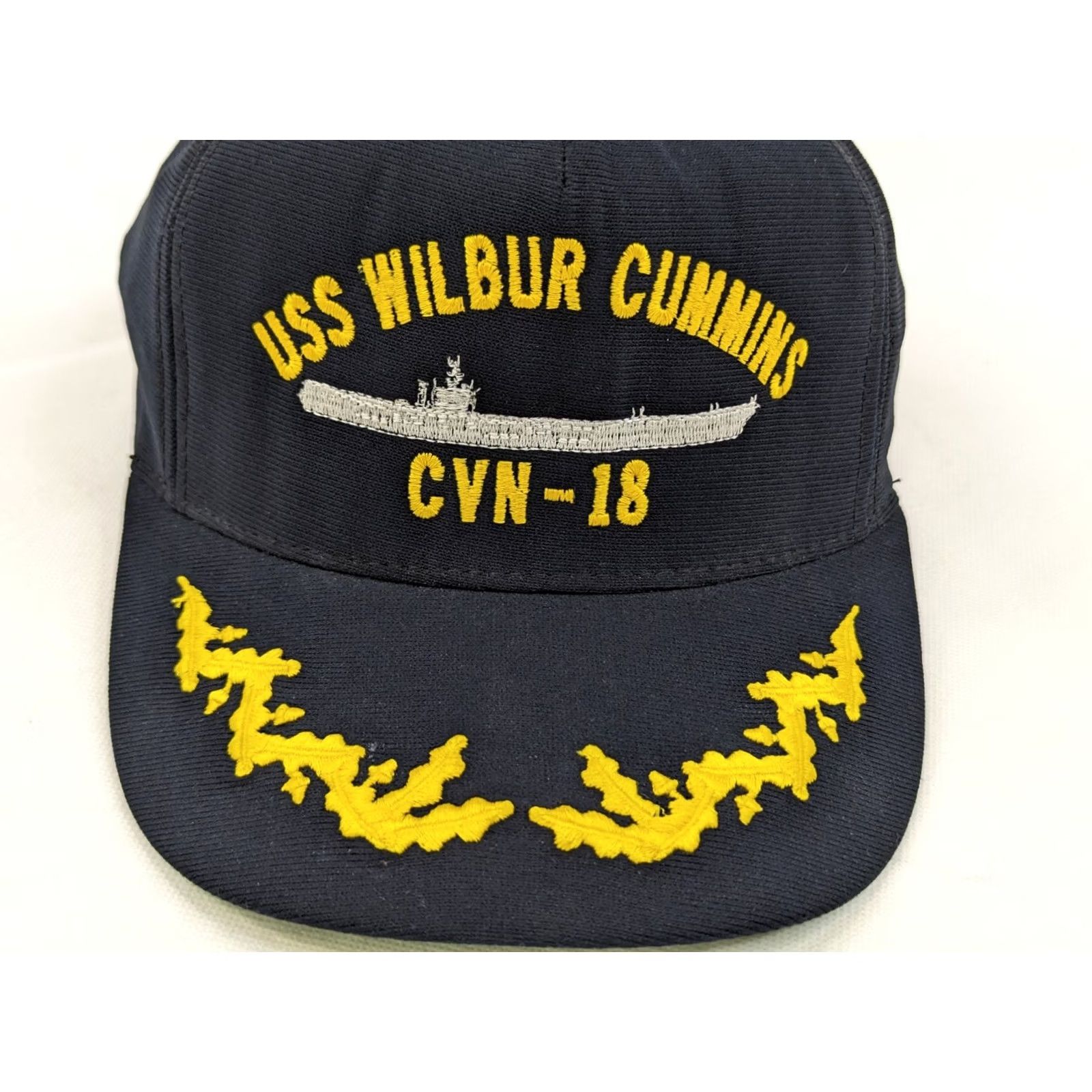 Vintage VINTAGE USA Made Hat Navy Snapback Blue US Navy USS Wilbur Cummins CVN-18 Cap Mens One Size Adjustable Embroidered Military Cap Size ONE SIZE - 3 Thumbnail