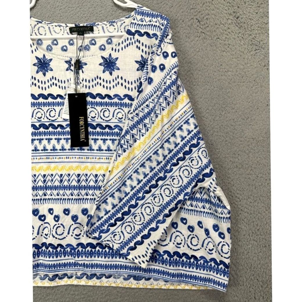 Vintage For Cynthia Top Shirt Women Large Oversized Blue Geometric Yatch Club Ladies NEW Size L / US 10 / IT 46 - 4 Thumbnail