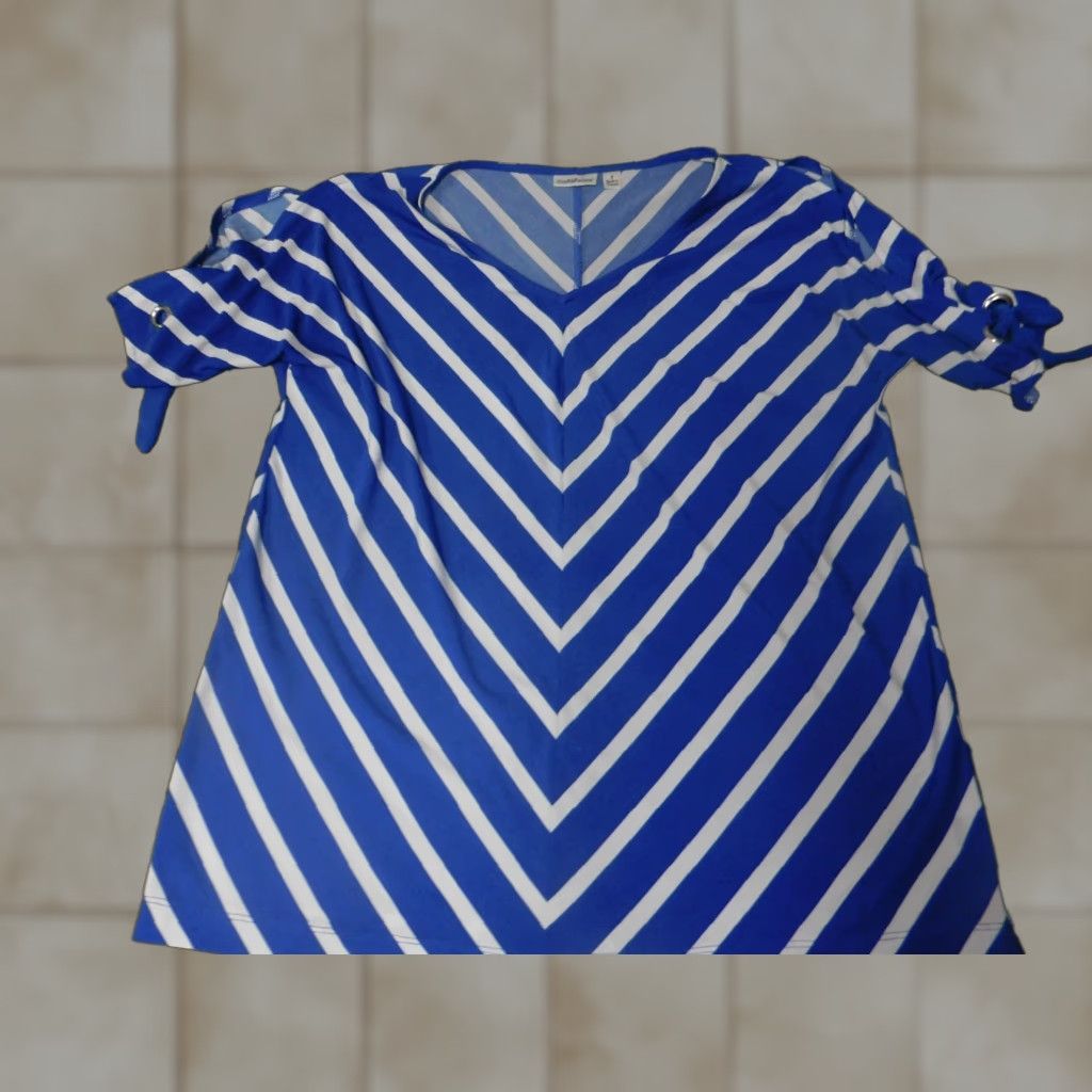 Croft & Barrow Croft & Barrow Womens Blouse S Blue Striped Crew Neck Pullover Short Sleeve Casual Regular Polyester Rayon Top Shirt Size S / US 4 / IT 40 - 1 Thumbnail