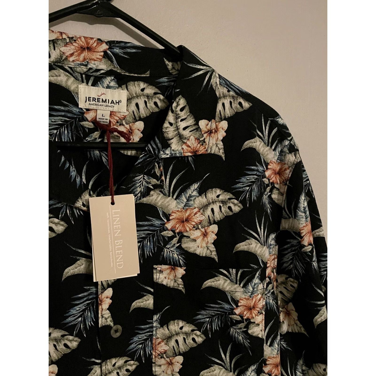 Vintage VINTAGE Jeremiah Linen Blend Black Floral Camp S/S Hawaiian Shirt - Men's Large - New Size US L / EU 52-54 / 3 - 2 Thumbnail