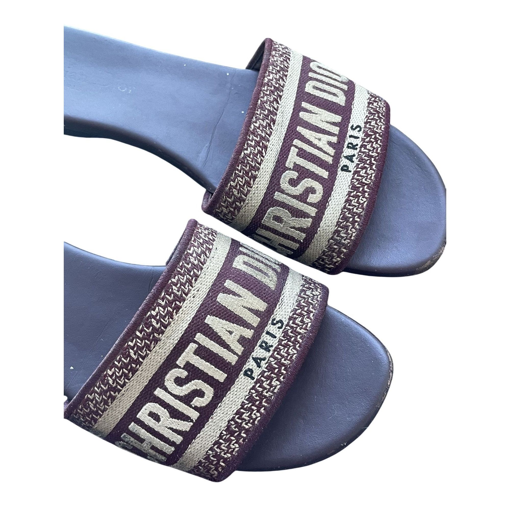 Hermes Christian Dior Paris Burgundy & Beige Embroidered Slide Sand Size US 6 / IT 36 - 3 Thumbnail