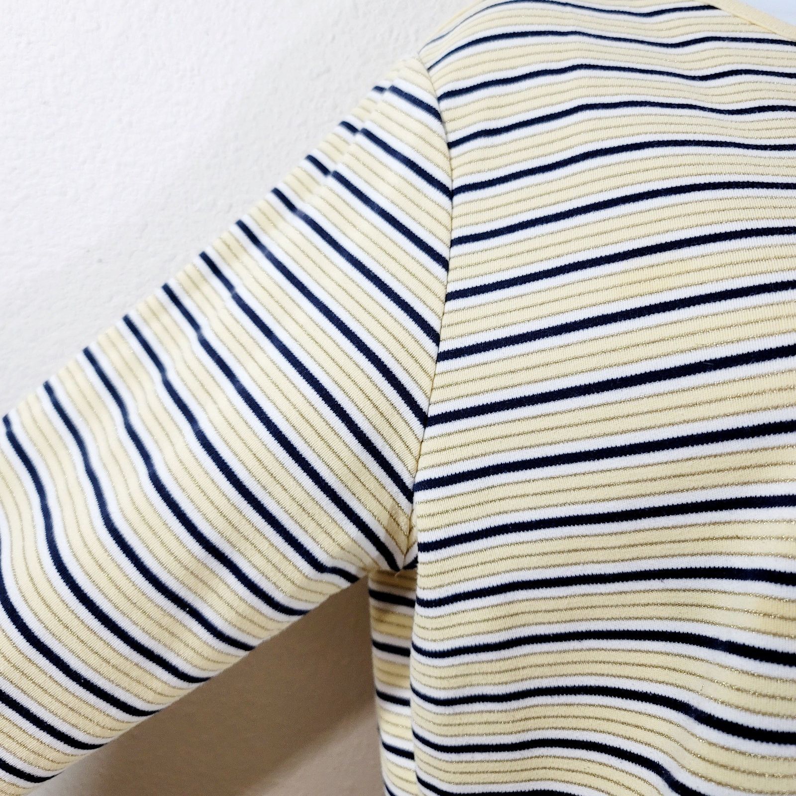 Other Draper's & Damon's Yellow Gold Blue Stripe Top Large Stretch Size L / US 10 / IT 46 - 6 Thumbnail