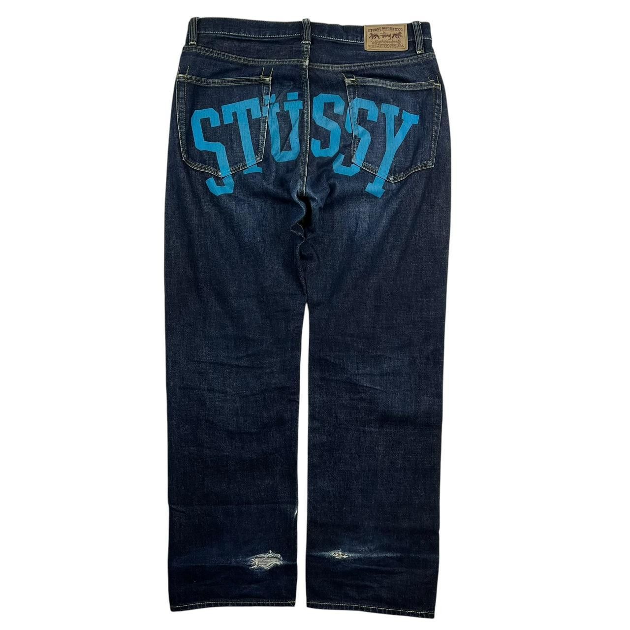 Stussy Vintage 2000s Stussy Blue Spellout Jeans - Waist: 34” Size US 34 / EU 50 - 1 Thumbnail