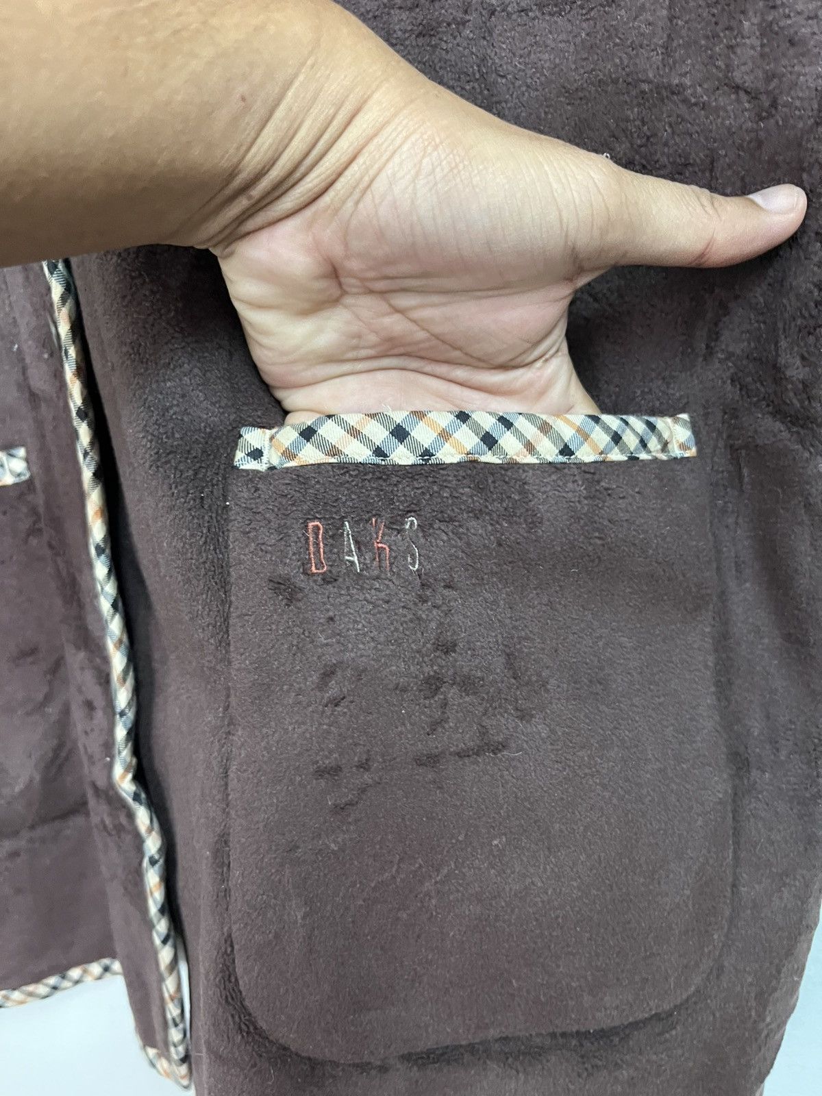 DAKS 💥Vintage 90s DAKS LONDON Monogram Brown Velvet Jackets Size L / US 10 / IT 46 - 4 Thumbnail