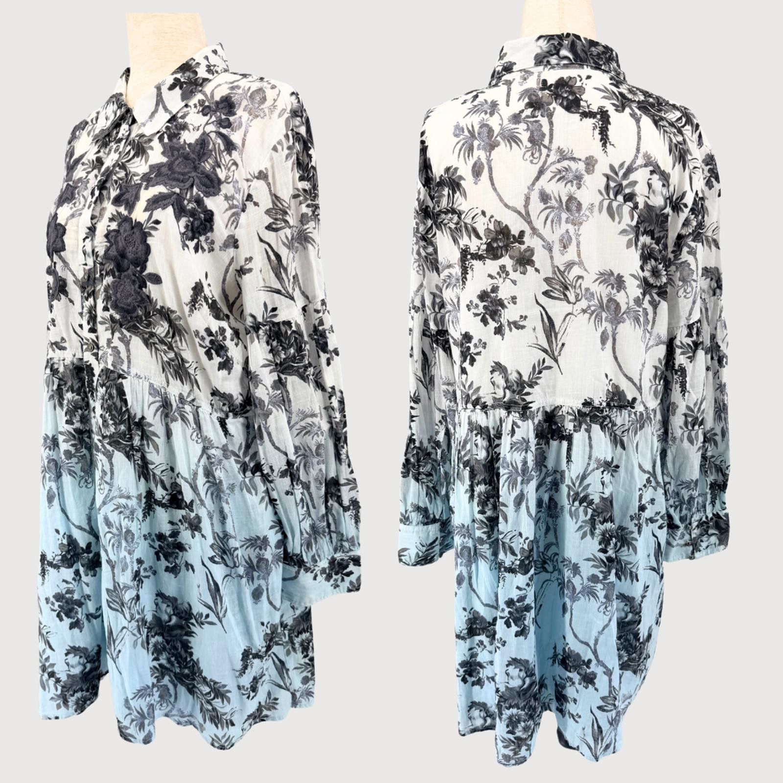 Other Anthro Floral Ombré Babydoll Shirt Dress Blue White 14P Size XL / US 12-14 / IT 48-50 - 3 Thumbnail