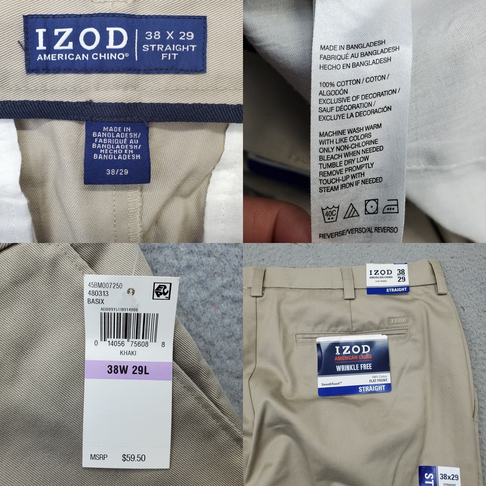 Izod IZOD Mens Pants Chino Flat Front Straight Fit 38 Tan Size Mens 38 Inseam 29" Regular XS? Size US 38 / EU 54 - 8 Thumbnail