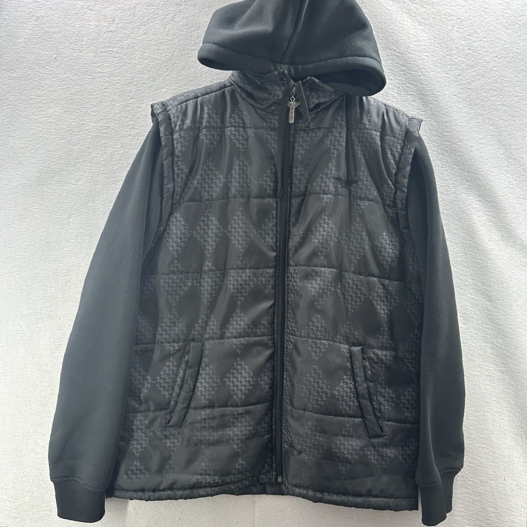 Avirex AVIREX Jacket Mens L Black Quilted Puffer Coat Full Zip Vintage Style 90s Preppy Retro Stand-Up Collar Mid-Length 48 in Chest Mens Size US L / EU 52-54 / 3 - 2 Thumbnail