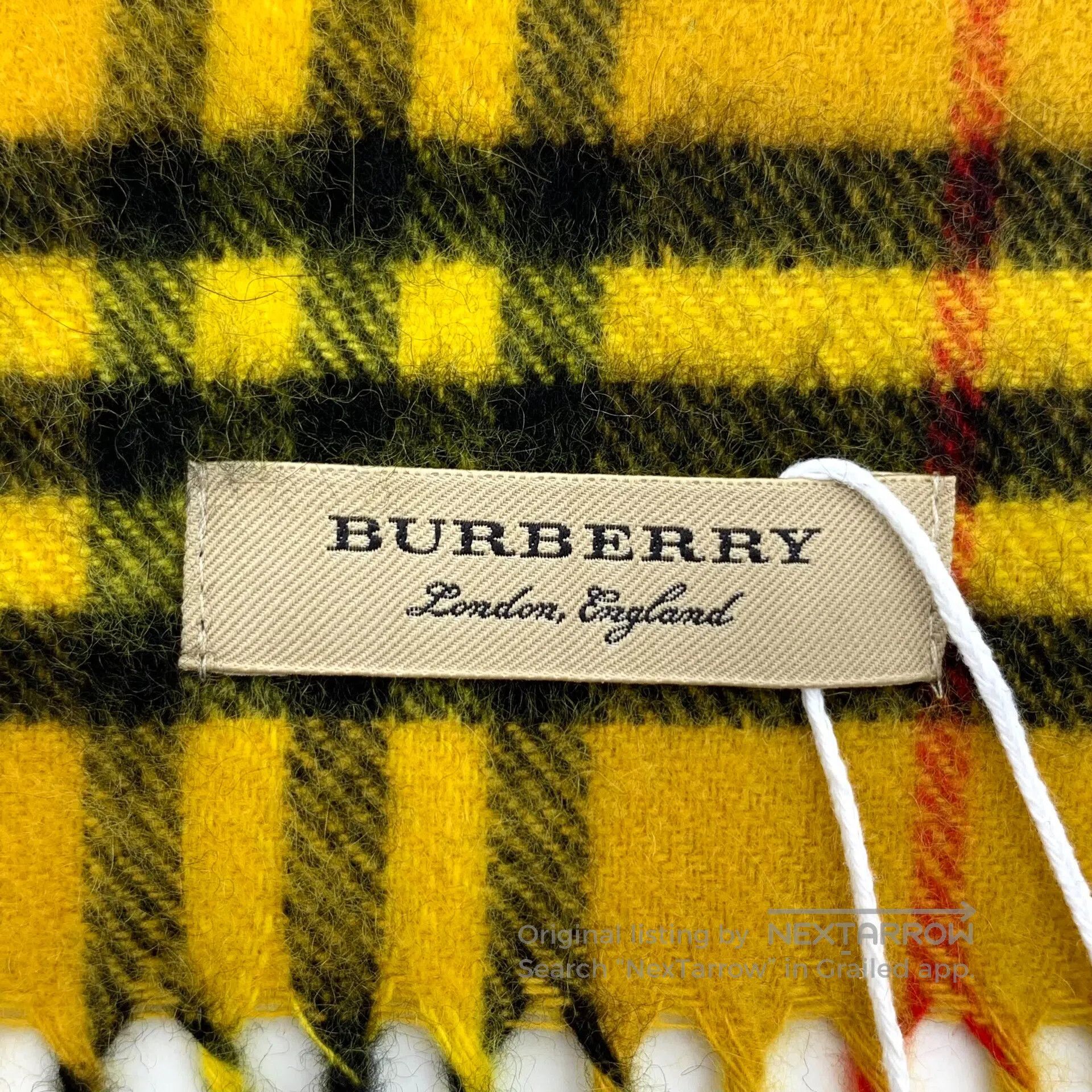 Burberry Burberry Yellow Plaid Cashmere Fringe Scarf| Size ONE SIZE - 7 Thumbnail