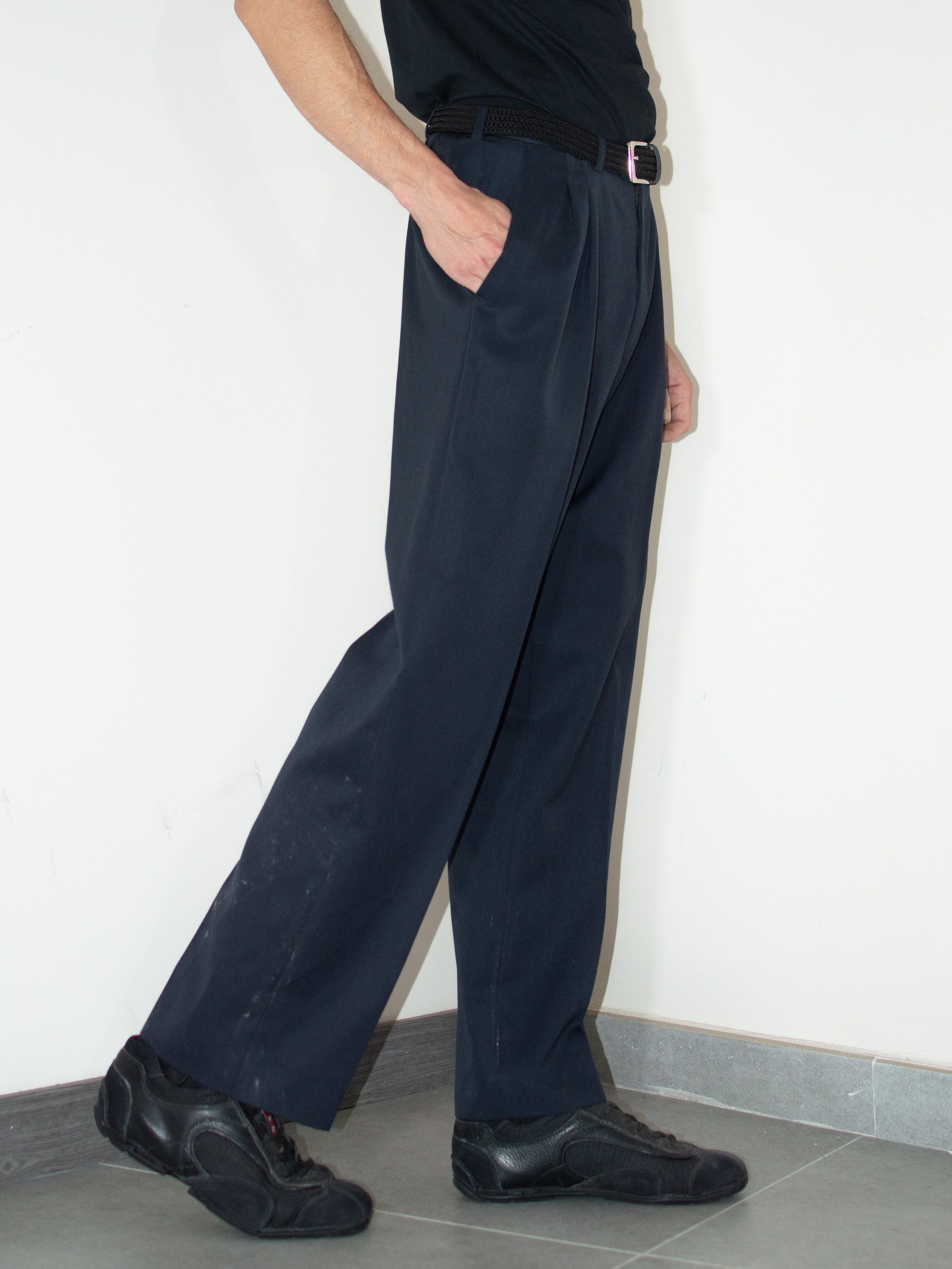 Burberry × Designer × Vintage OG 90s vintage Burberry Navy Wool wide leg Chino Trousers Size US 28 / EU 44 - 3 Thumbnail