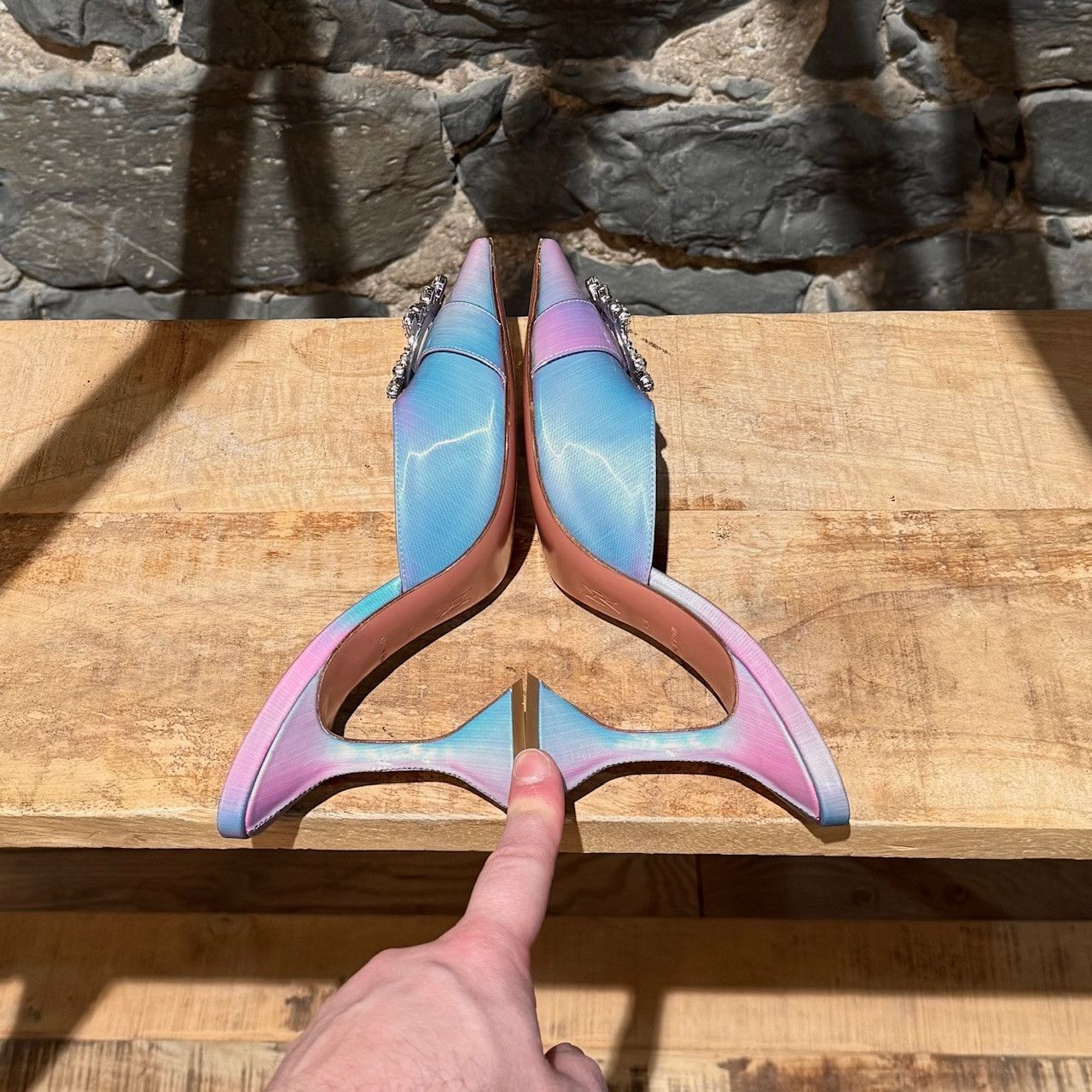 Amina Muaddi Amina Muaddi Begum Iridescent Heeled Mules Size US 7.5 / IT 37.5 - 10 Thumbnail
