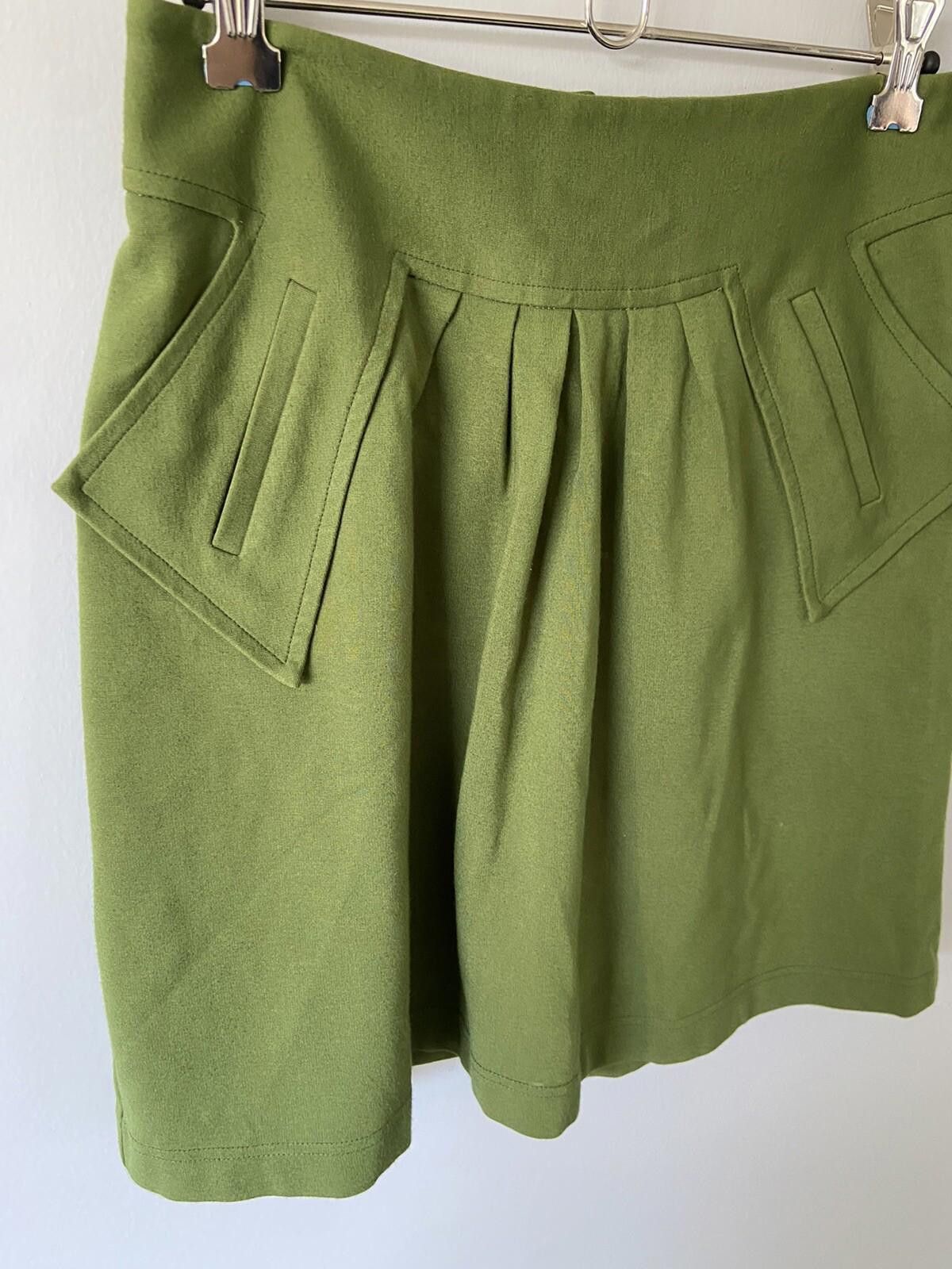 Designer Cue Skirt Green Khaki Corporate Pleated Tulip Skirt - Sz 6 Size 26" / US 2 / IT 38 - 3 Thumbnail