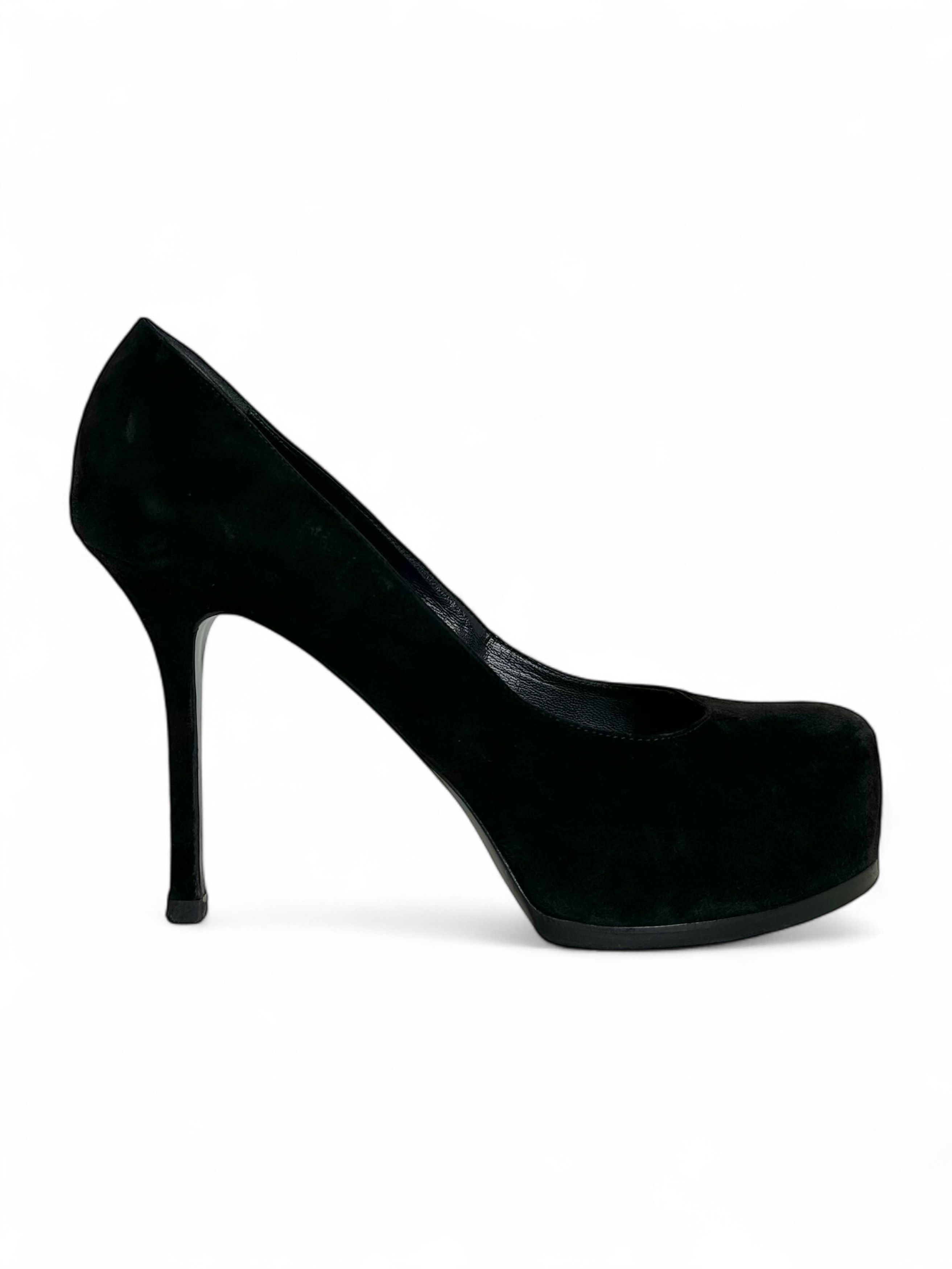Yves Saint Laurent YSL Black Suede Tribtoo Tribute Platform Pumps Size US 11 / IT 41 - 1 Thumbnail