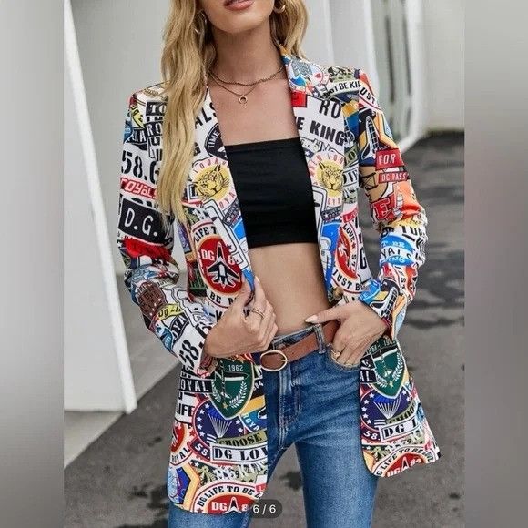 Other Retro Graphic Print Blazer Jacket Size M Multicolor Pop Art Size M / US 6-8 / IT 42-44 - 10 Thumbnail