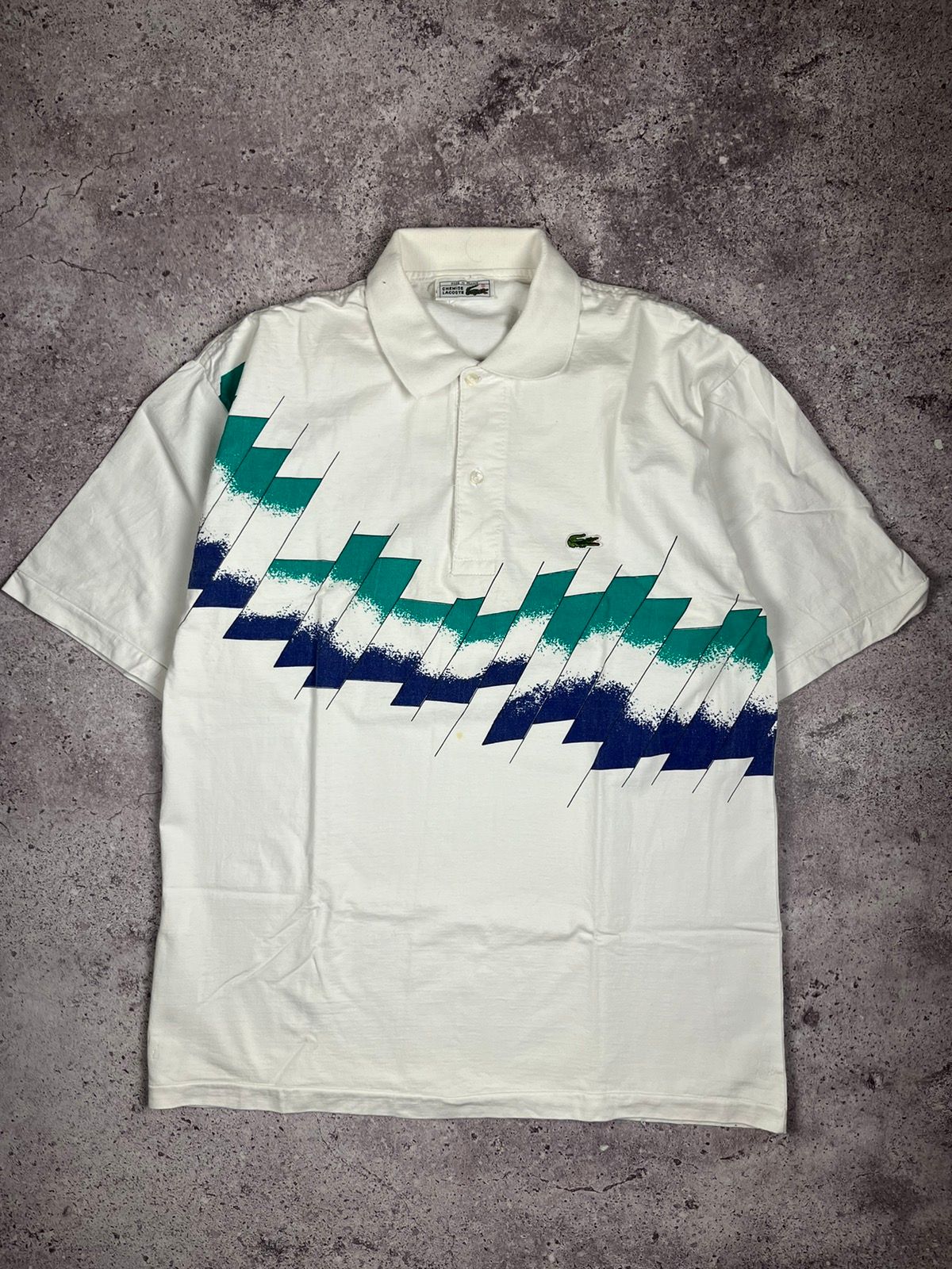 Pre-owned Lacoste X Vintage Chemise Lacoste Geometric Retro Golf Polo Shirt In White