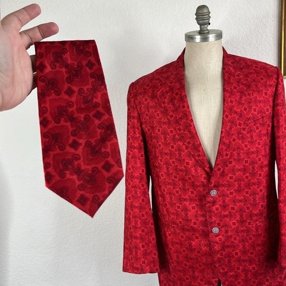 Vintage Cavanaugh's Virgin Islands Thai Silk Blazer Fluer Des Lis Ma Size 40R - 2 Thumbnail