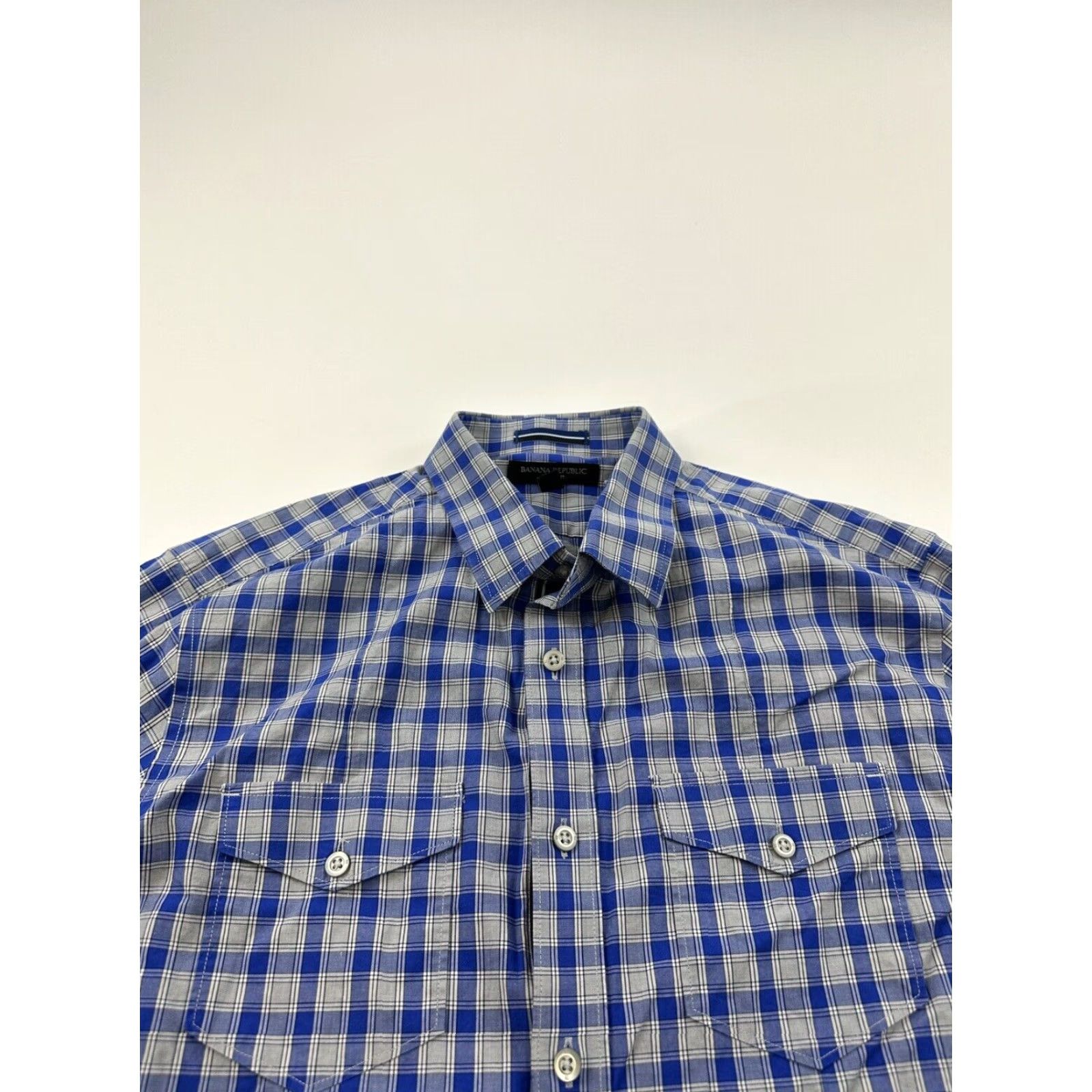 Banana Republic Banana Republic Shirt Men's Medium Blue Plaid Button-Up Long Sleeve Slim Fit Size US M / EU 48-50 / 2 - 4 Thumbnail