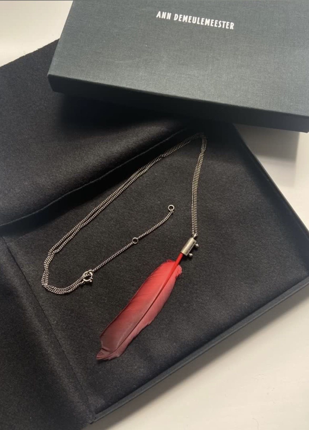 Pre-owned Ann Demeulemeester X Archival Clothing Ann Demeulemeester Red Feather Silver Necklace